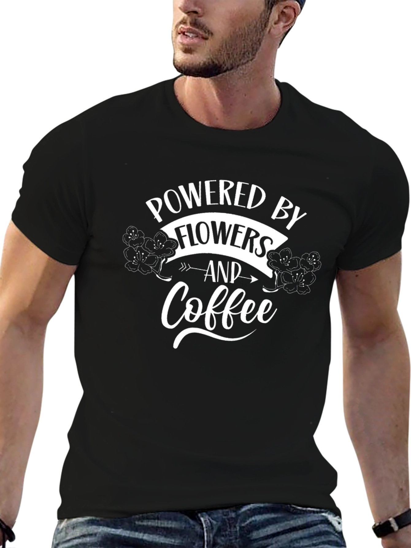 Powered by Flowers and Coffee Graphic T-Shirt