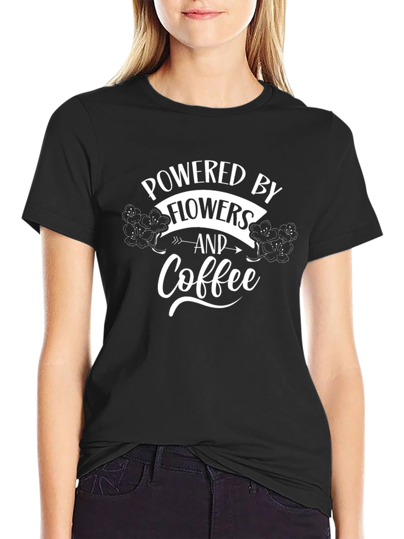 Powered by Flowers and Coffee Graphic T-Shirt