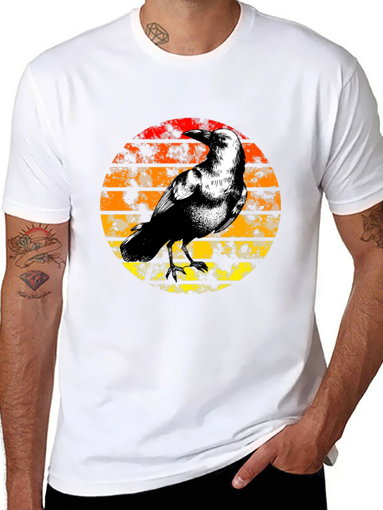 Raven Sunset Graphic Tee - Stylish Black T-Shirt