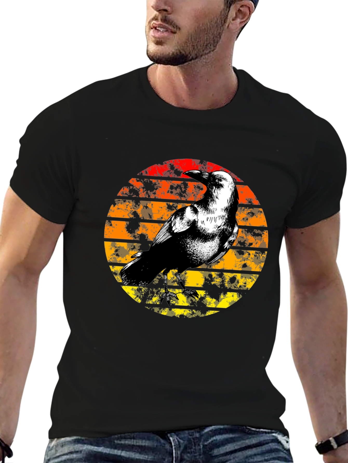 Raven Sunset Graphic Tee - Stylish Black T-Shirt
