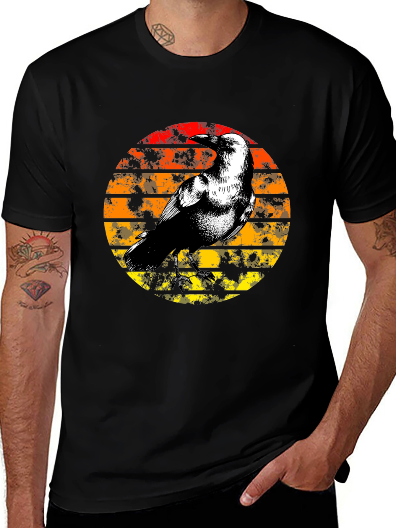 Raven Sunset Graphic Tee - Stylish Black T-Shirt
