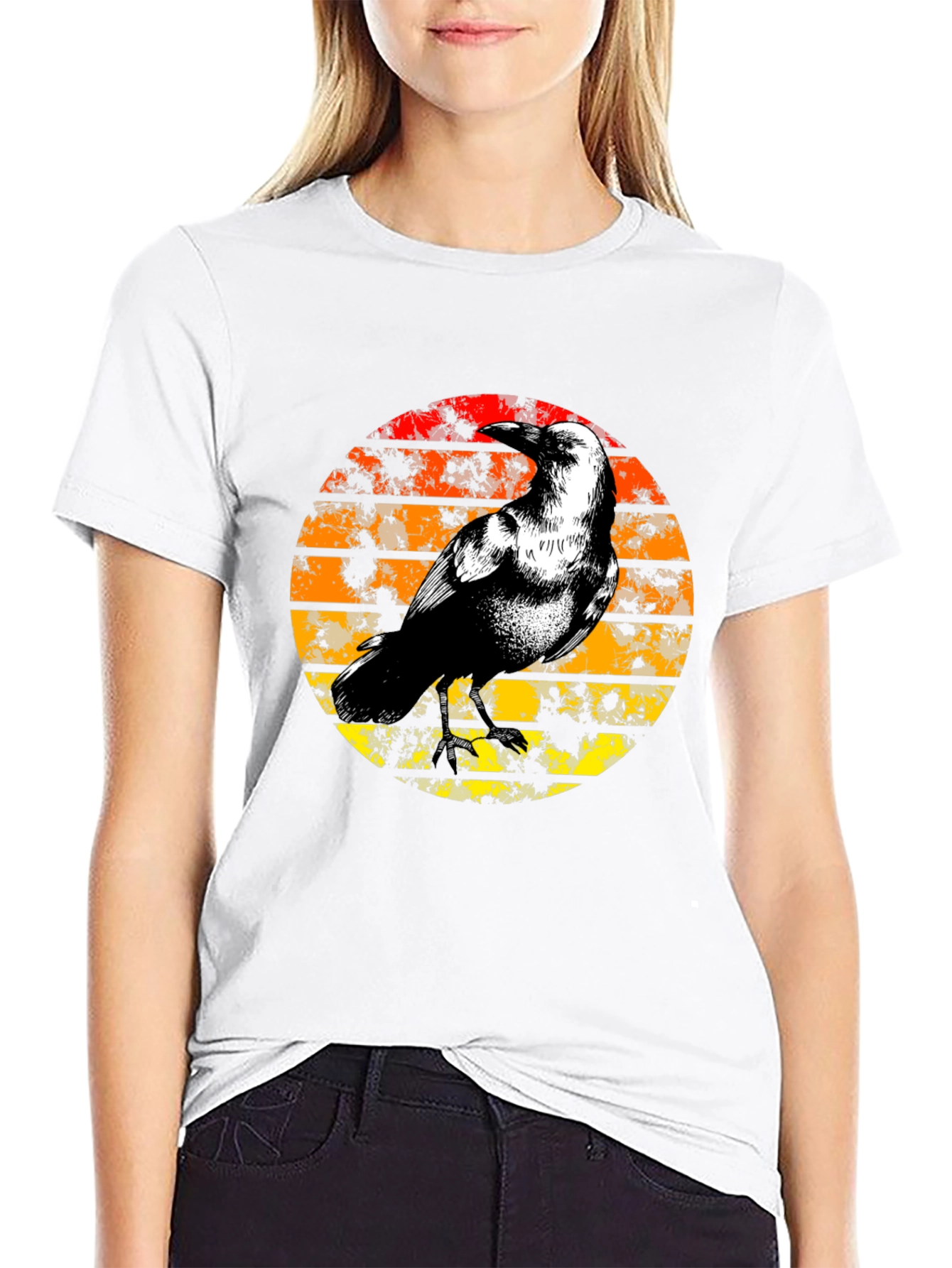 Raven Sunset Graphic Tee - Stylish Black T-Shirt