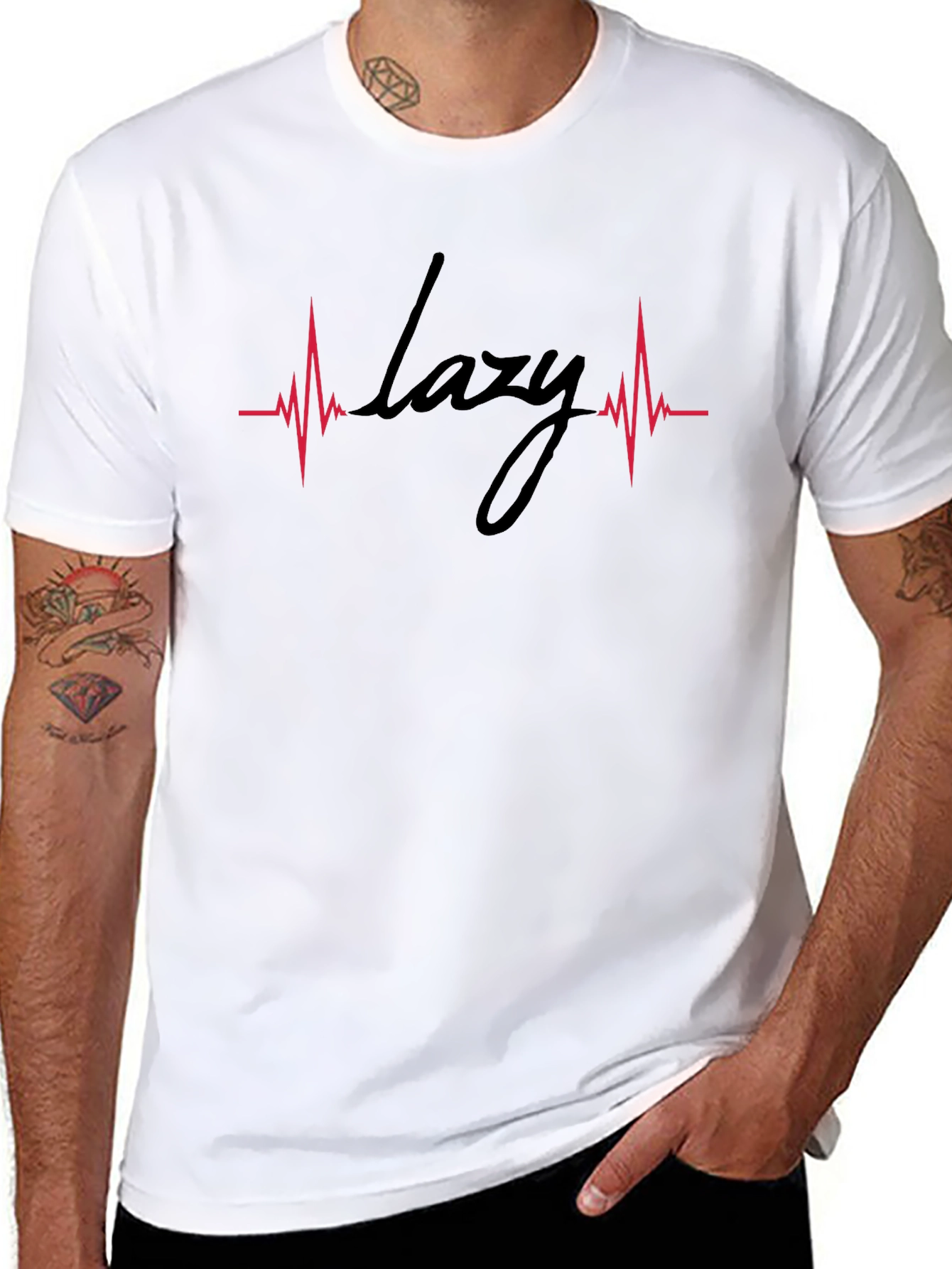 Lazy Heartbeat Graphic Tee - Black Cotton Comfort