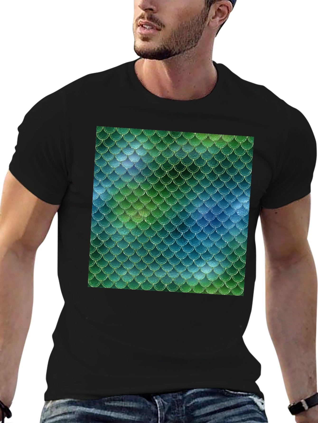 Mermaid Scale Tee - Black Stylish Casual T-Shirt