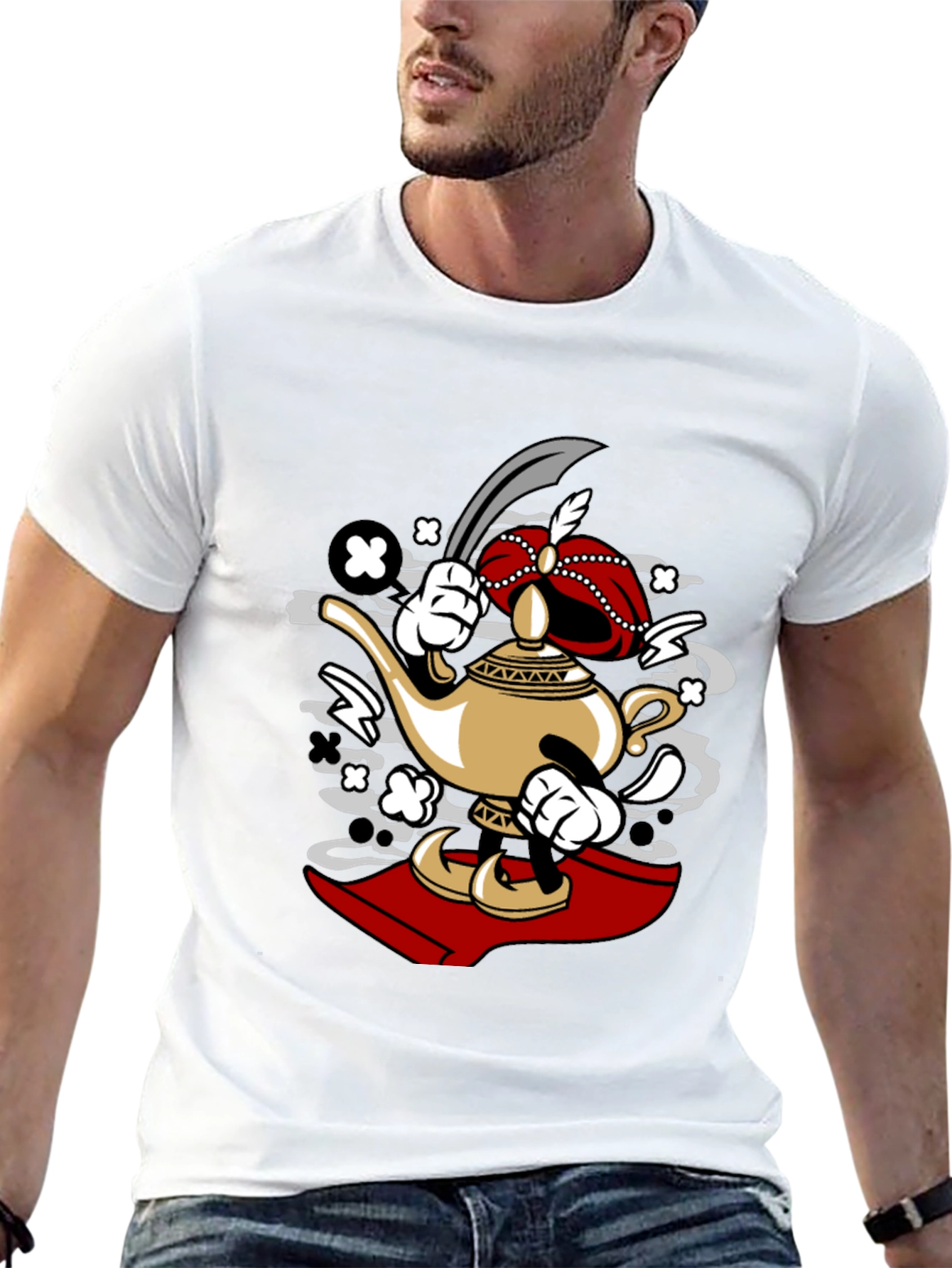Cartoon Lamp Character Black T-Shirt