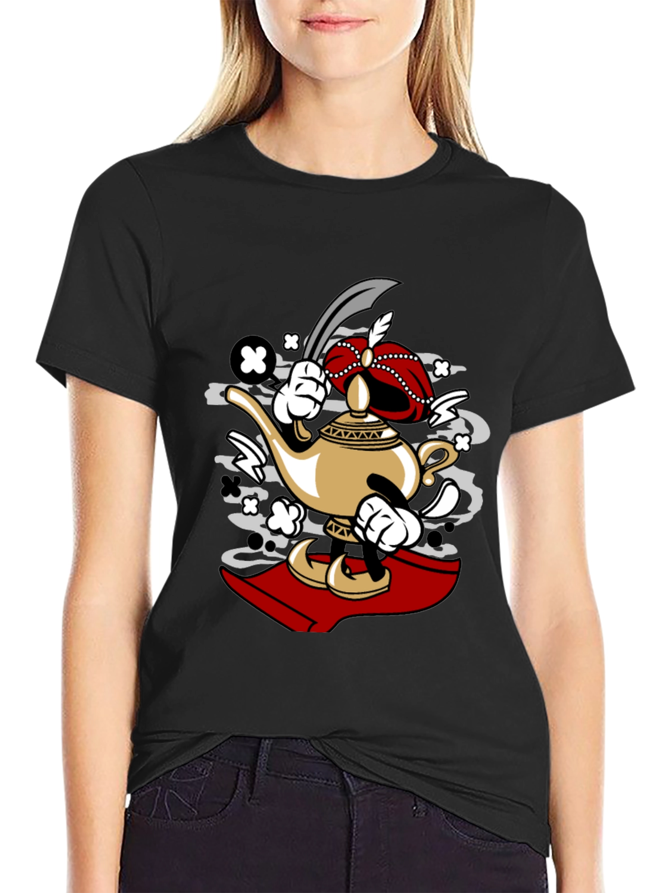 Cartoon Lamp Character Black T-Shirt
