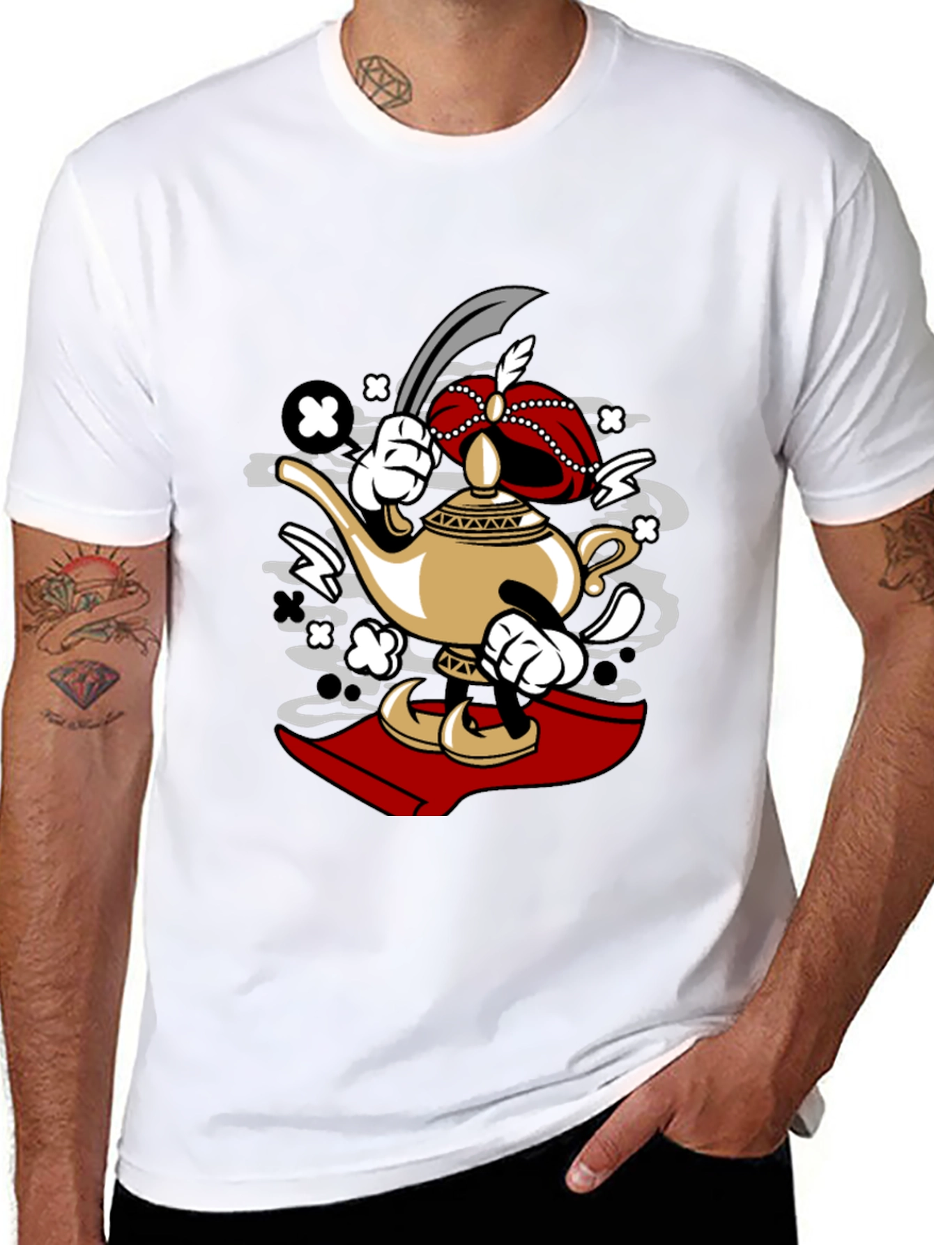 Cartoon Lamp Character Black T-Shirt