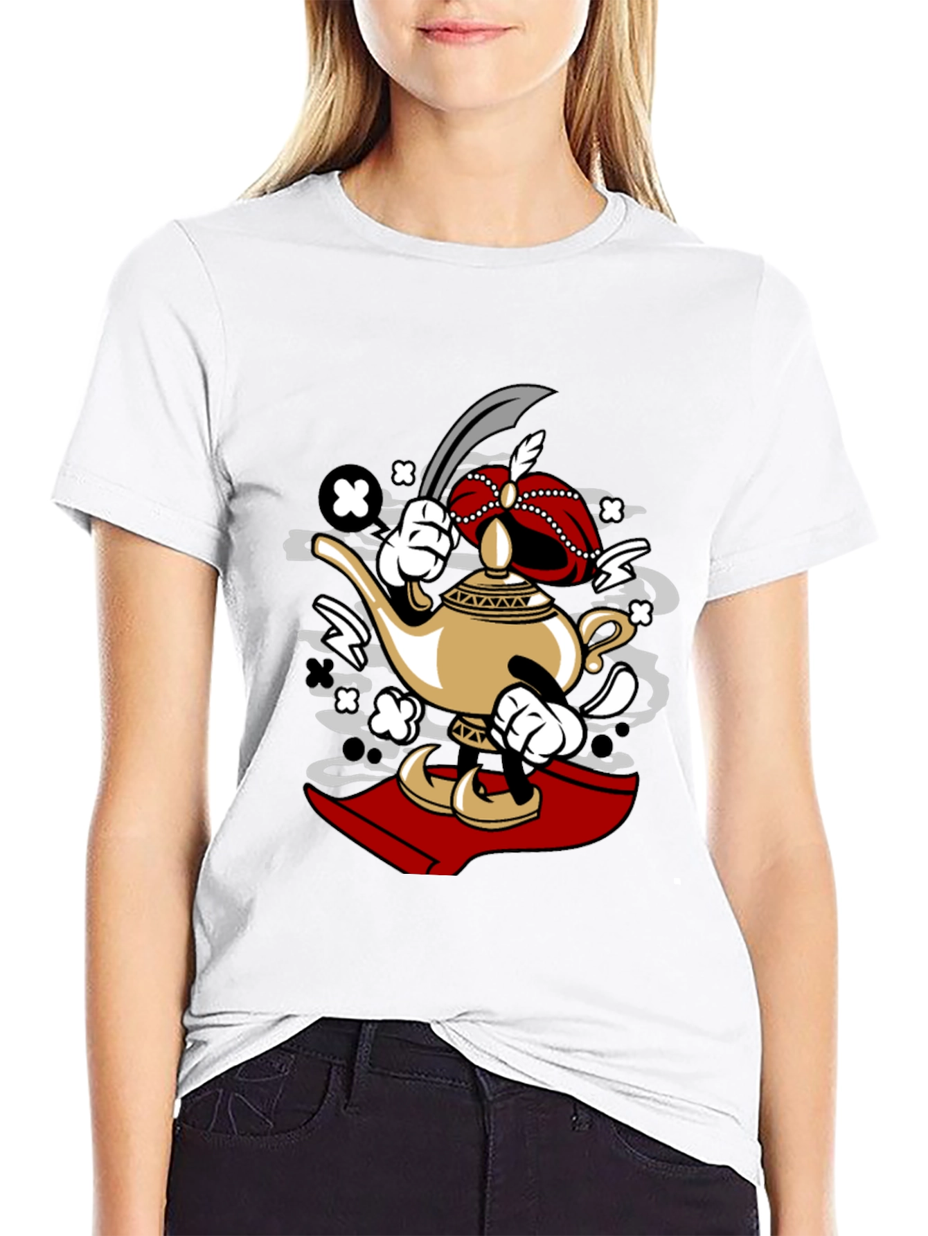 Cartoon Lamp Character Black T-Shirt