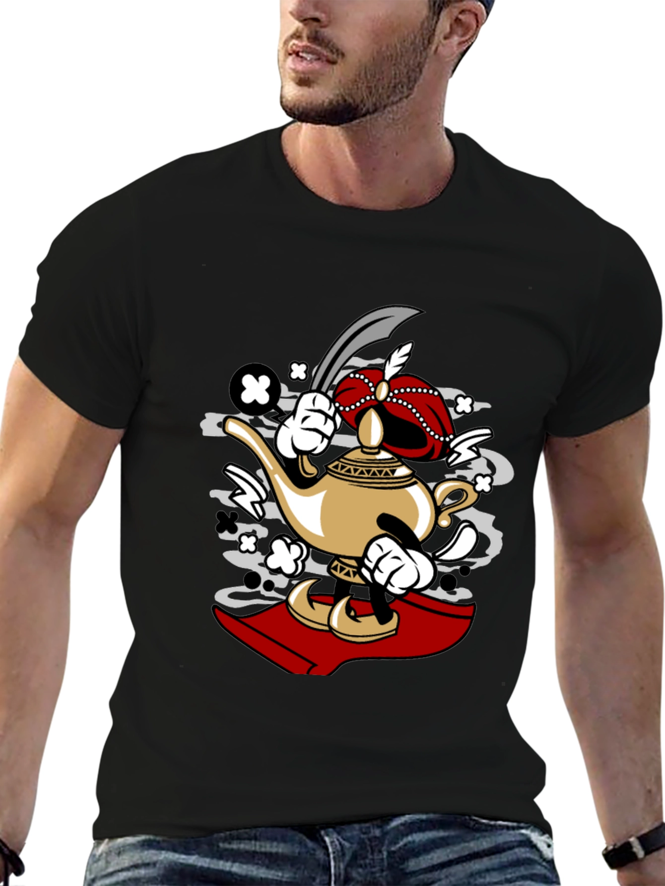 Cartoon Lamp Character Black T-Shirt