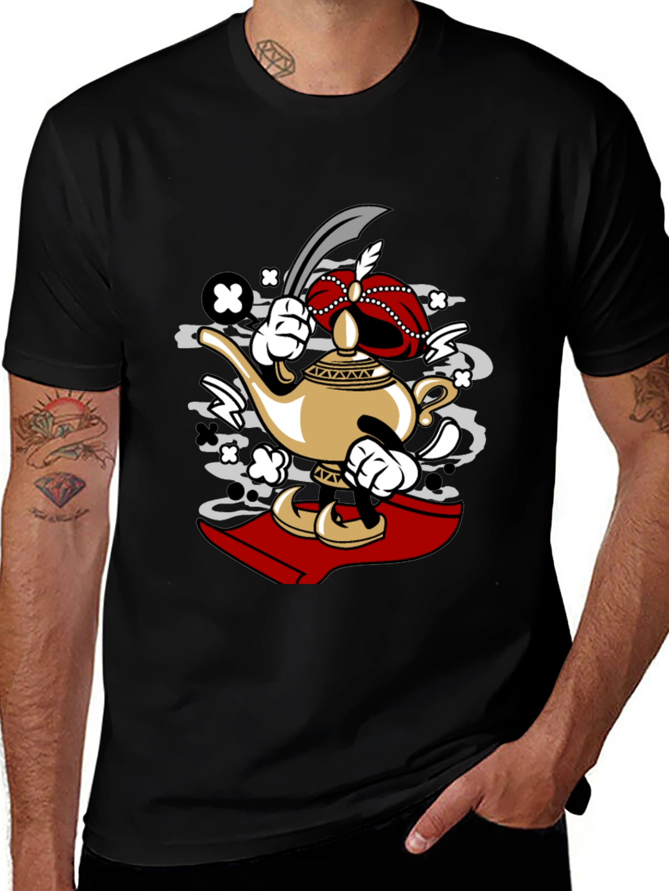 Cartoon Lamp Character Black T-Shirt