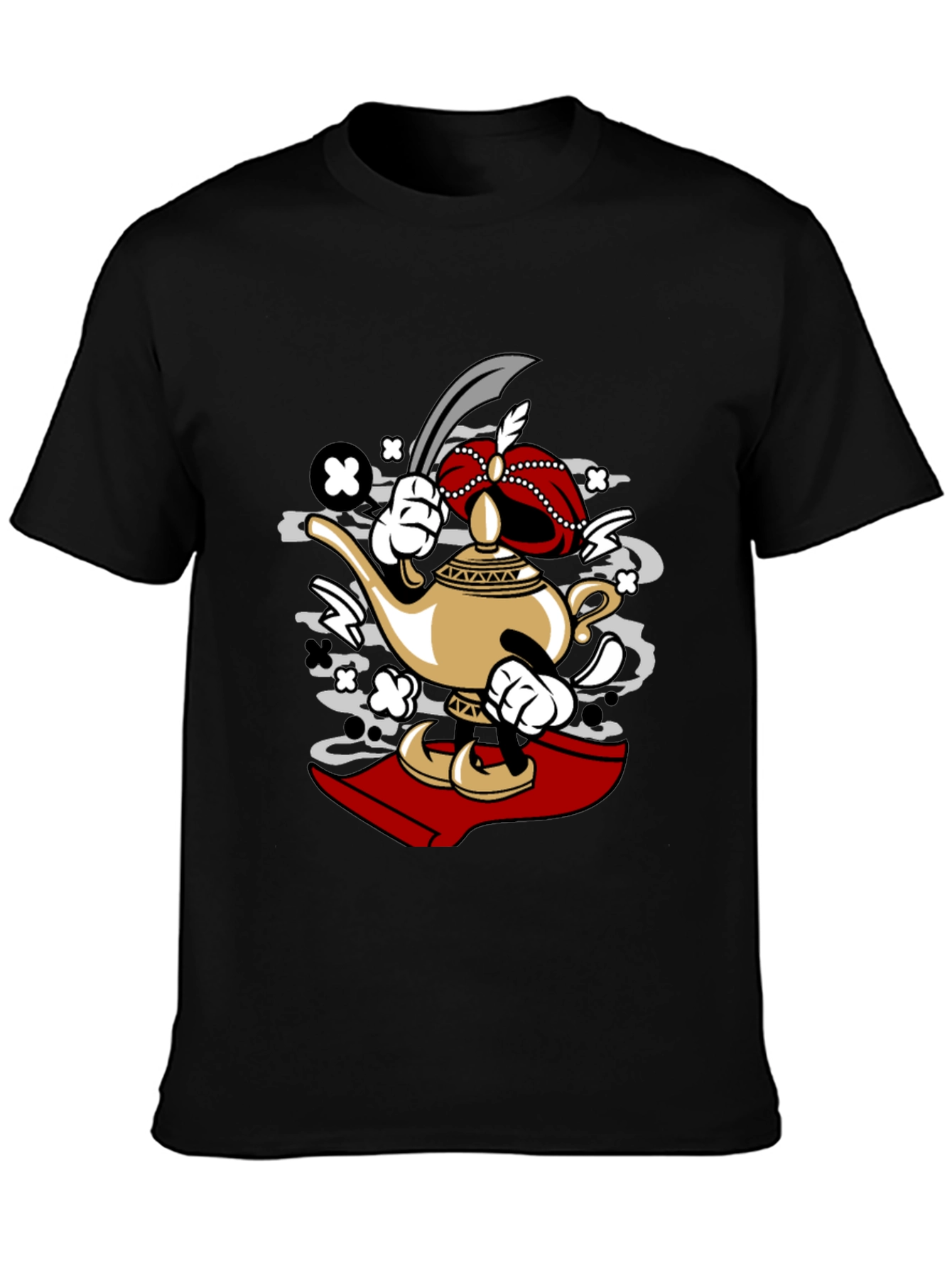 Cartoon Lamp Character Black T-Shirt