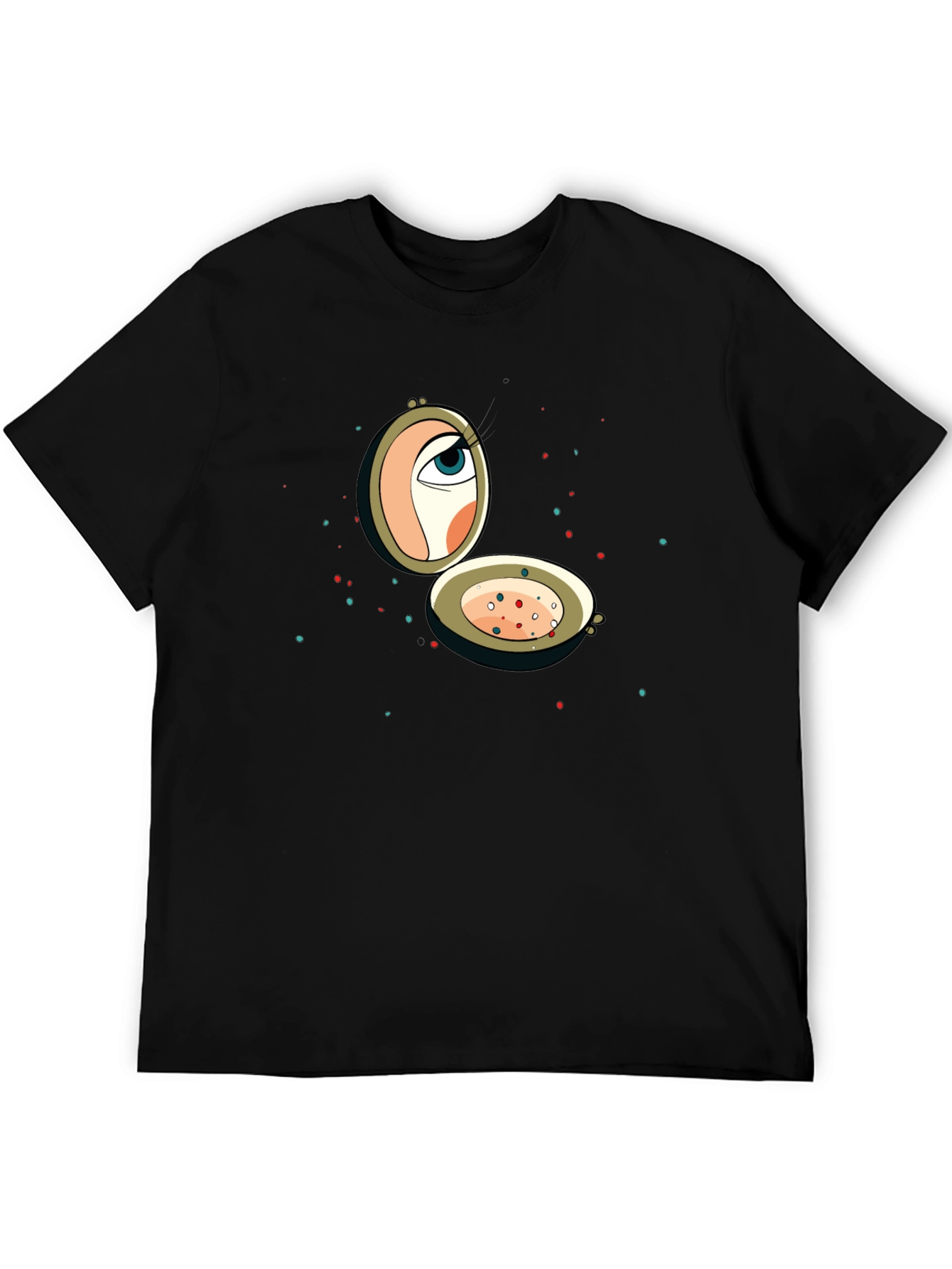 Cartoon Eye Compact Mirror Graphic T-Shirt