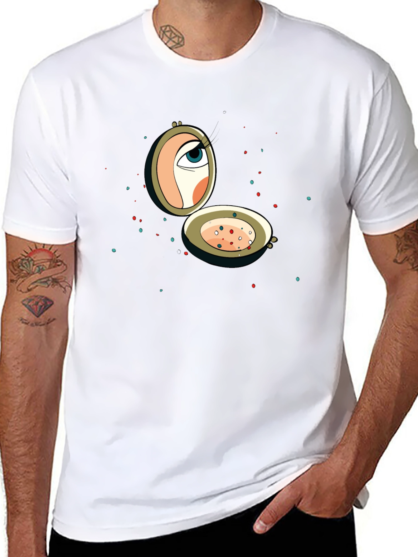 Cartoon Eye Compact Mirror Graphic T-Shirt