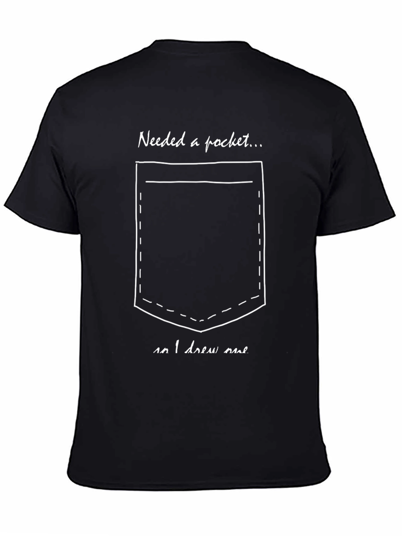 Humorous Drew a Pocket Black T-Shirt