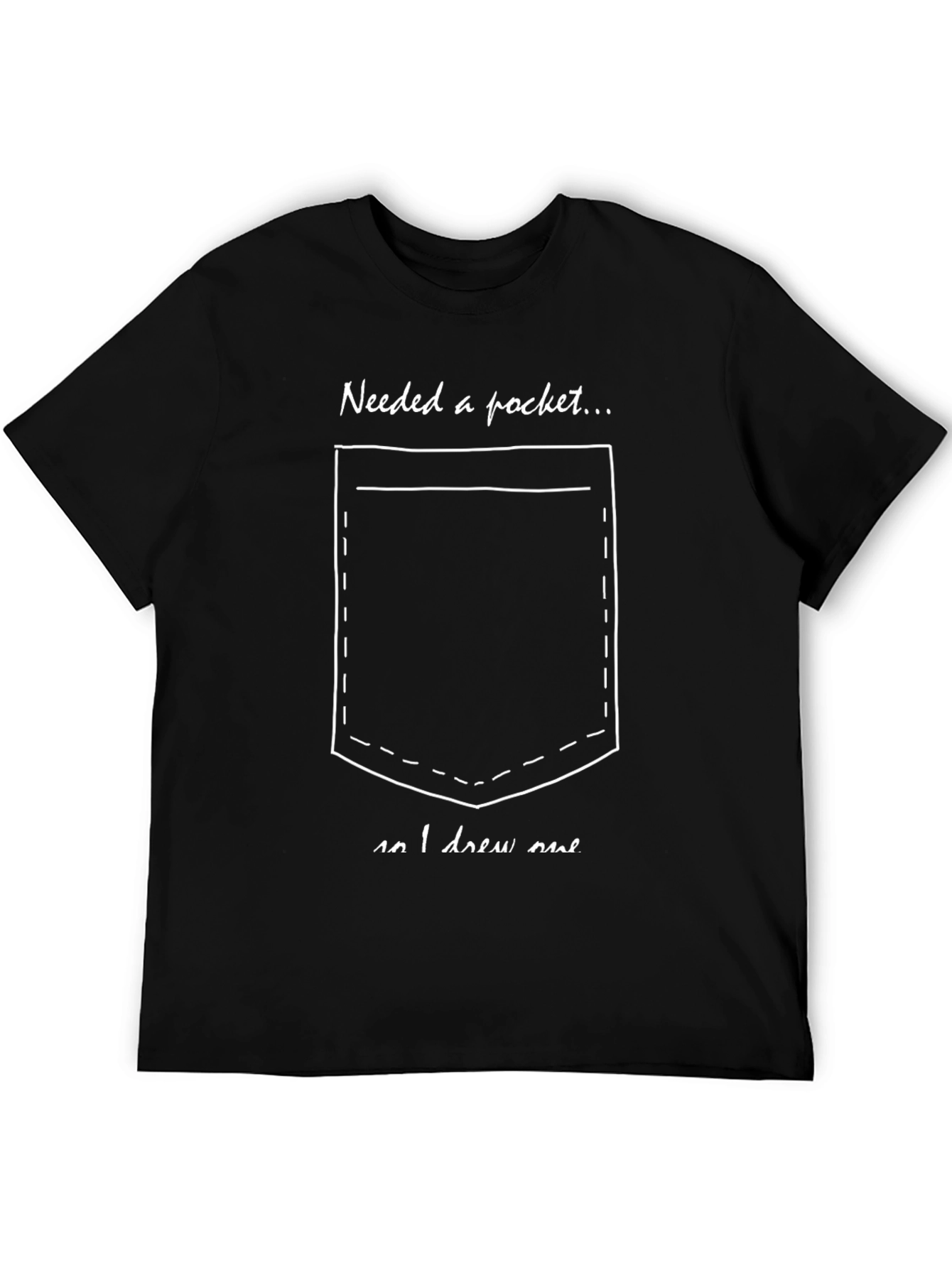 Humorous Drew a Pocket Black T-Shirt