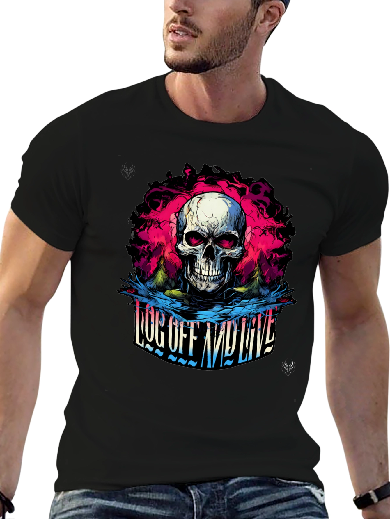 Skull Log Off And Live Graphic Black T-Shirt