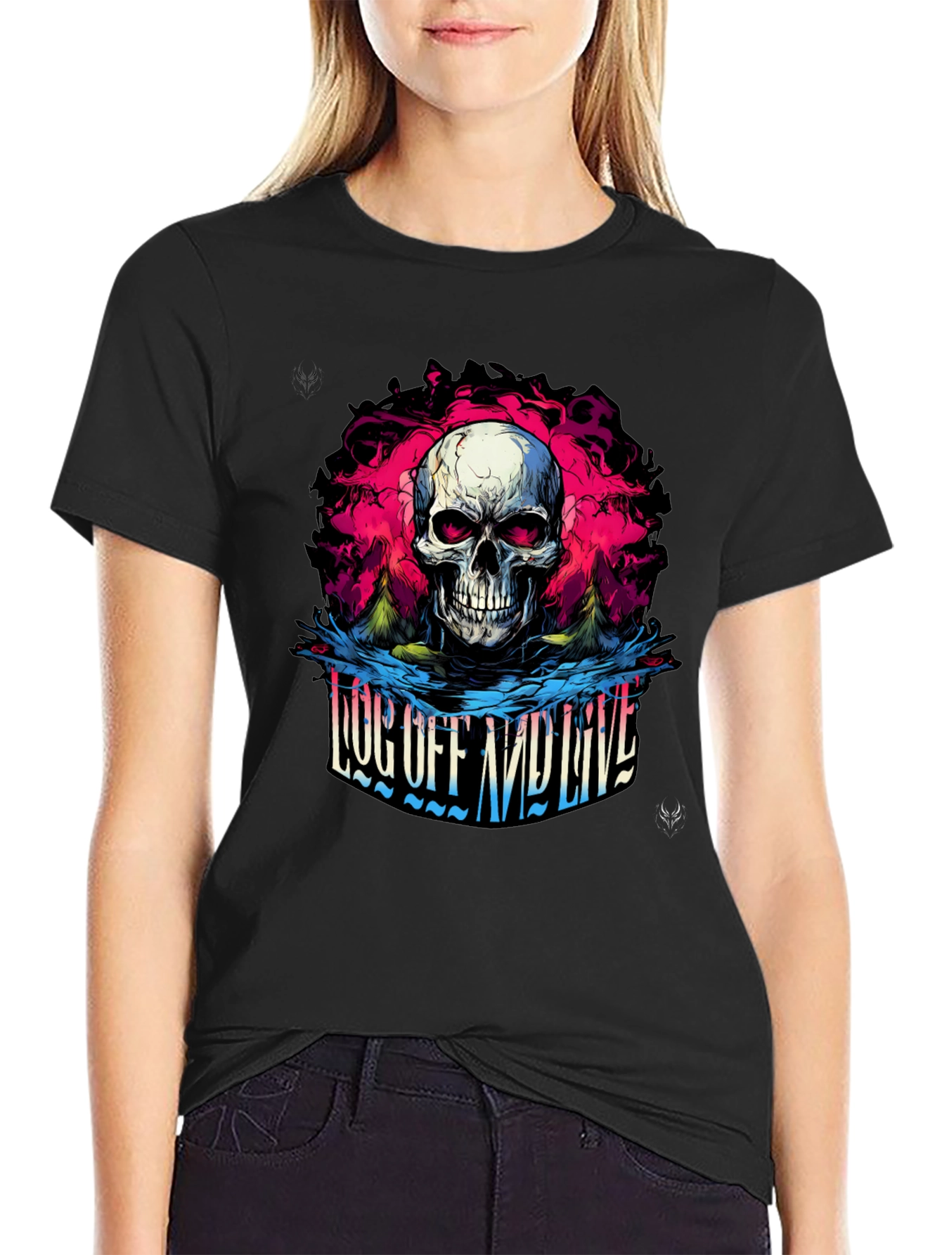 Skull Log Off And Live Graphic Black T-Shirt