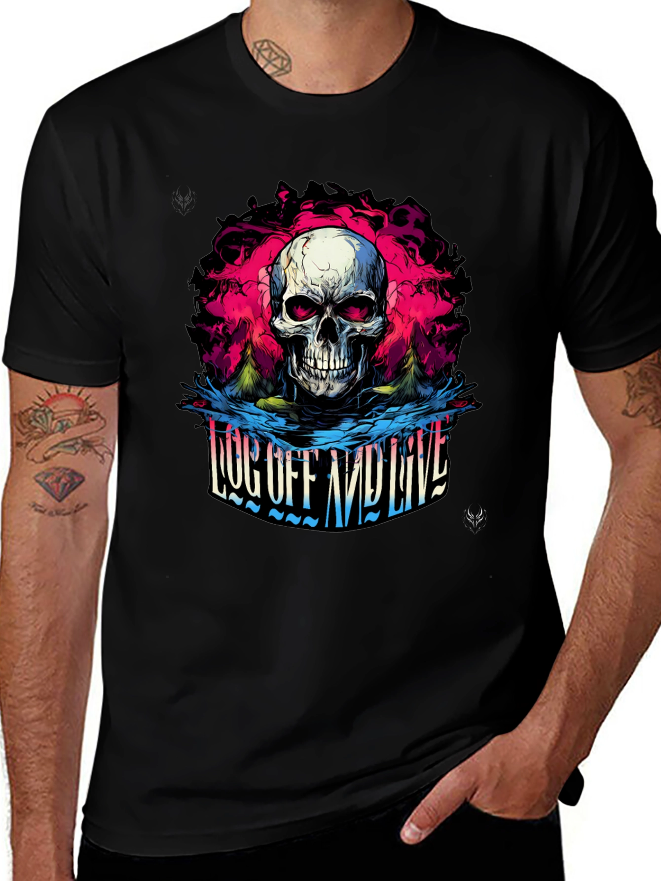 Skull Log Off And Live Graphic Black T-Shirt