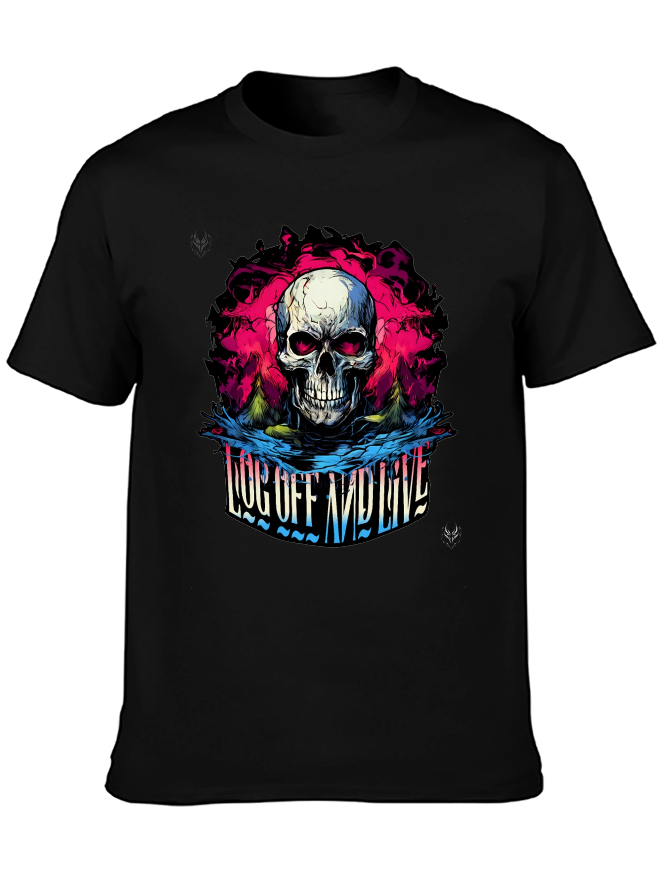 Skull Log Off And Live Graphic Black T-Shirt