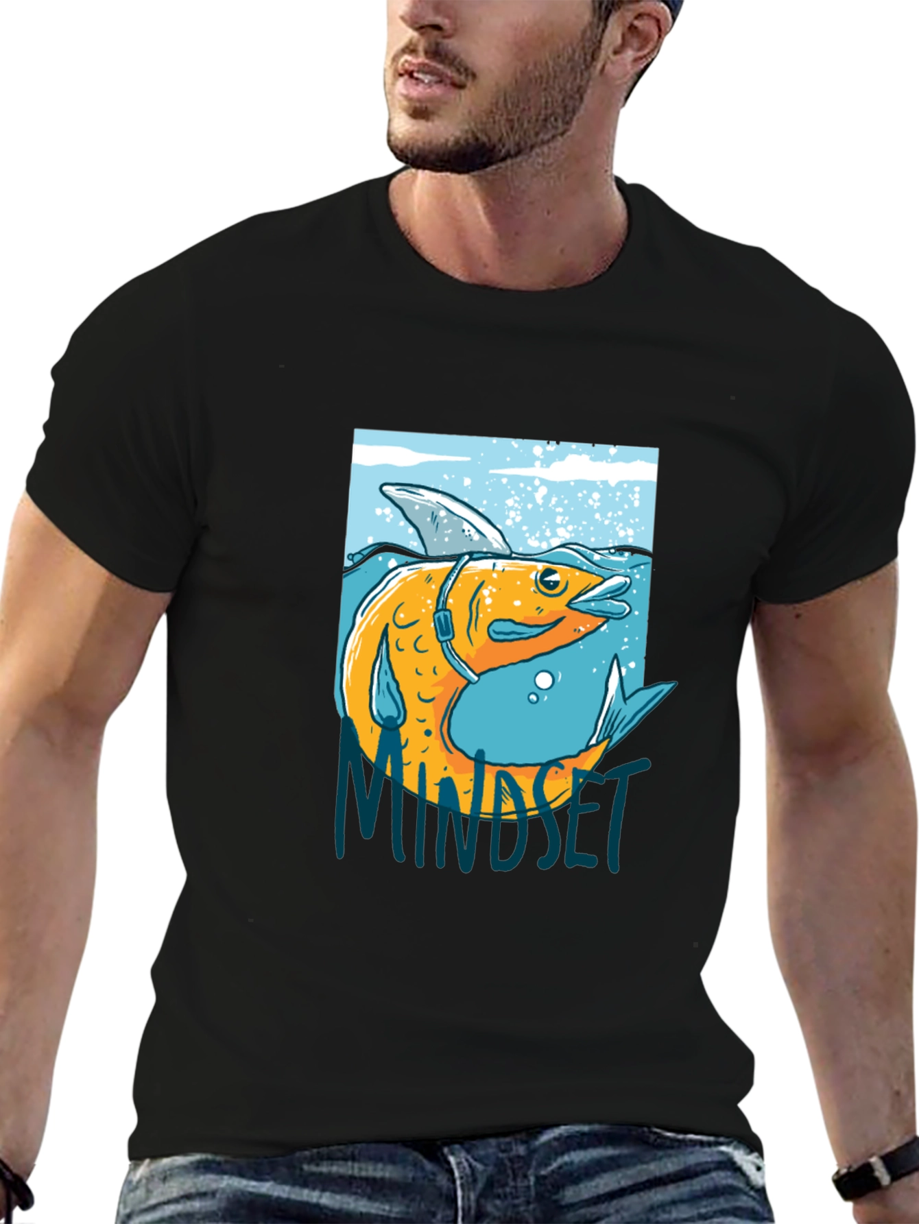 Fish Mindset Graphic Black T-Shirt