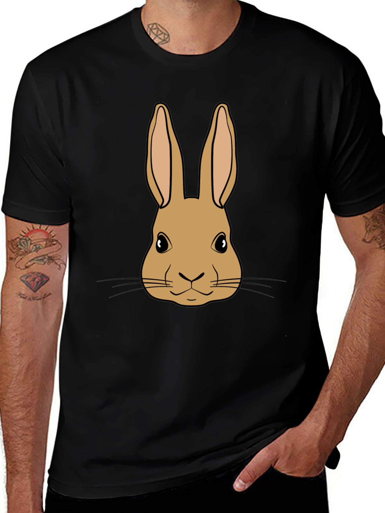 Bunny Graphic Tee - Black Cotton Blend Unisex