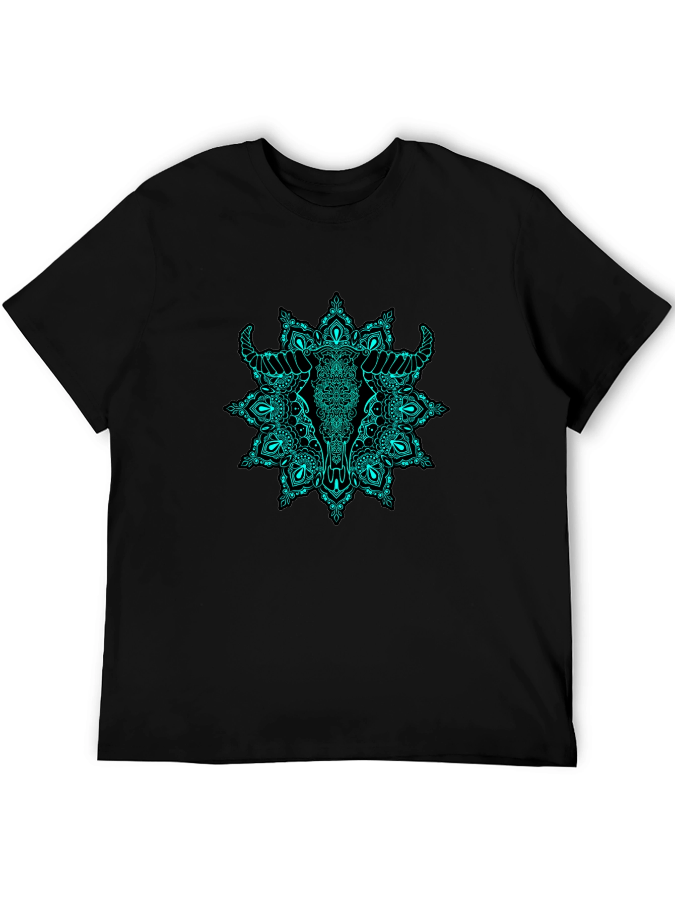 Bull Skull Mandala Graphic Tee - Black