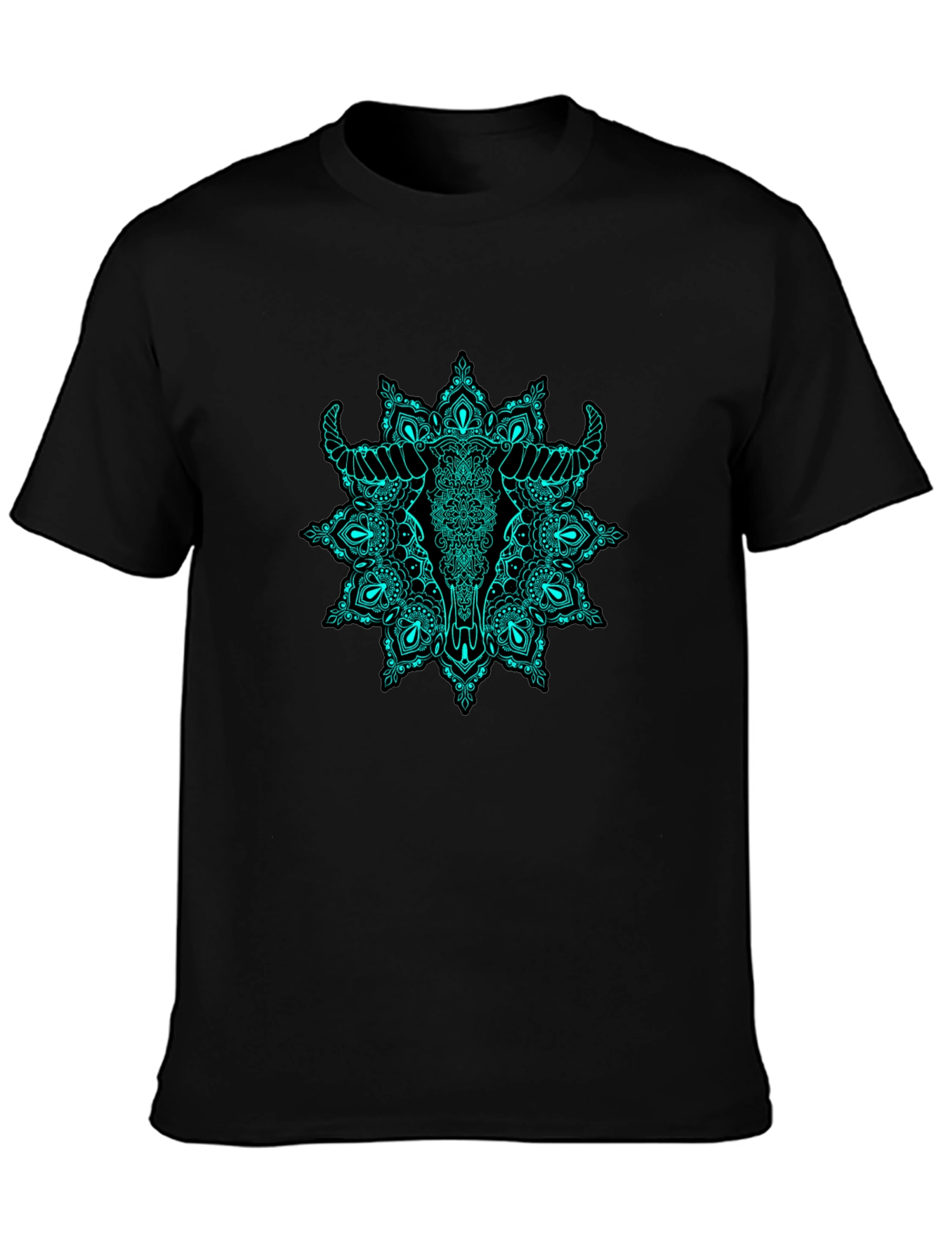 Bull Skull Mandala Graphic Tee - Black