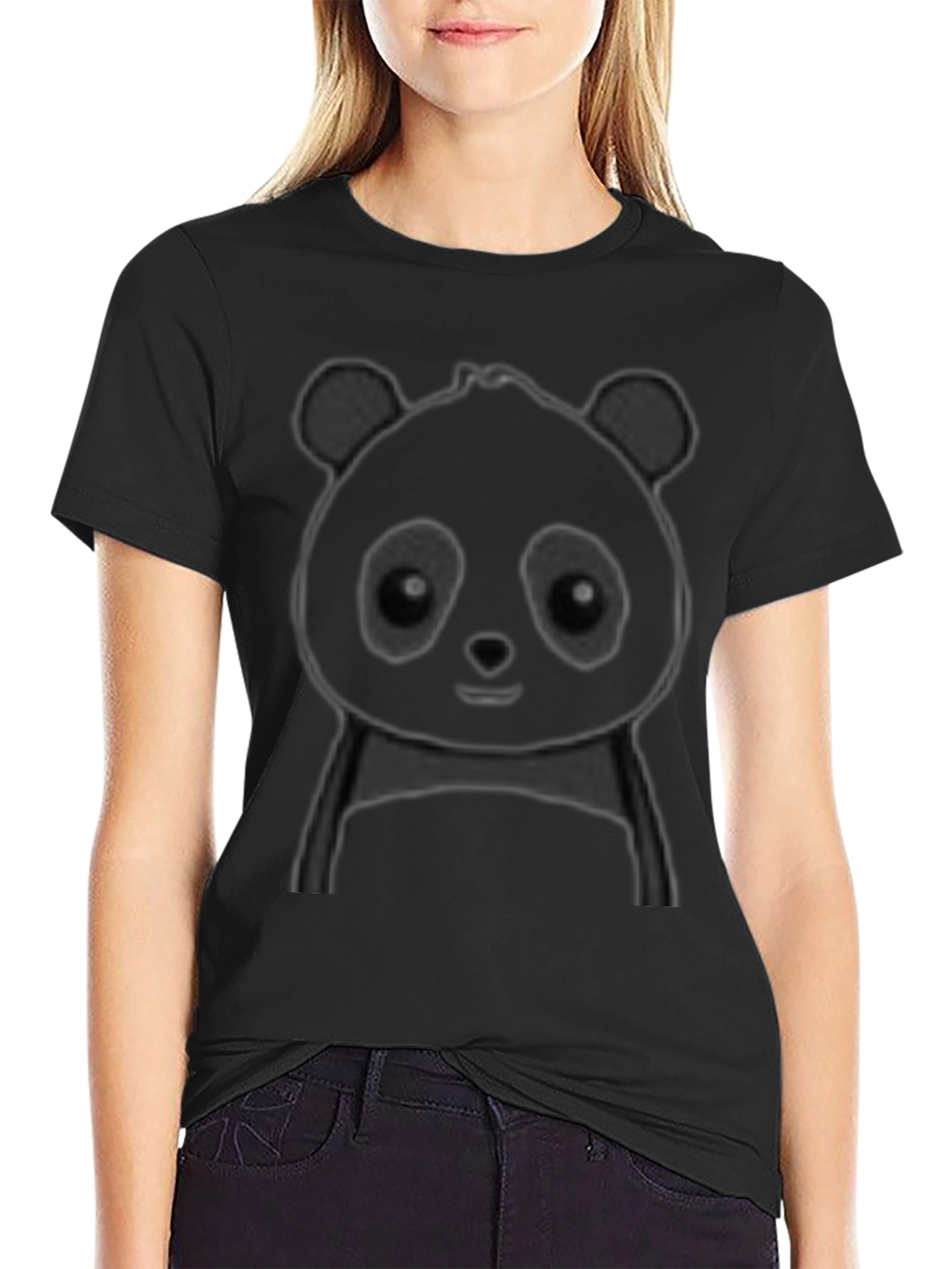 Cute Panda Graphic Tee - Black Cotton Casual Shirt