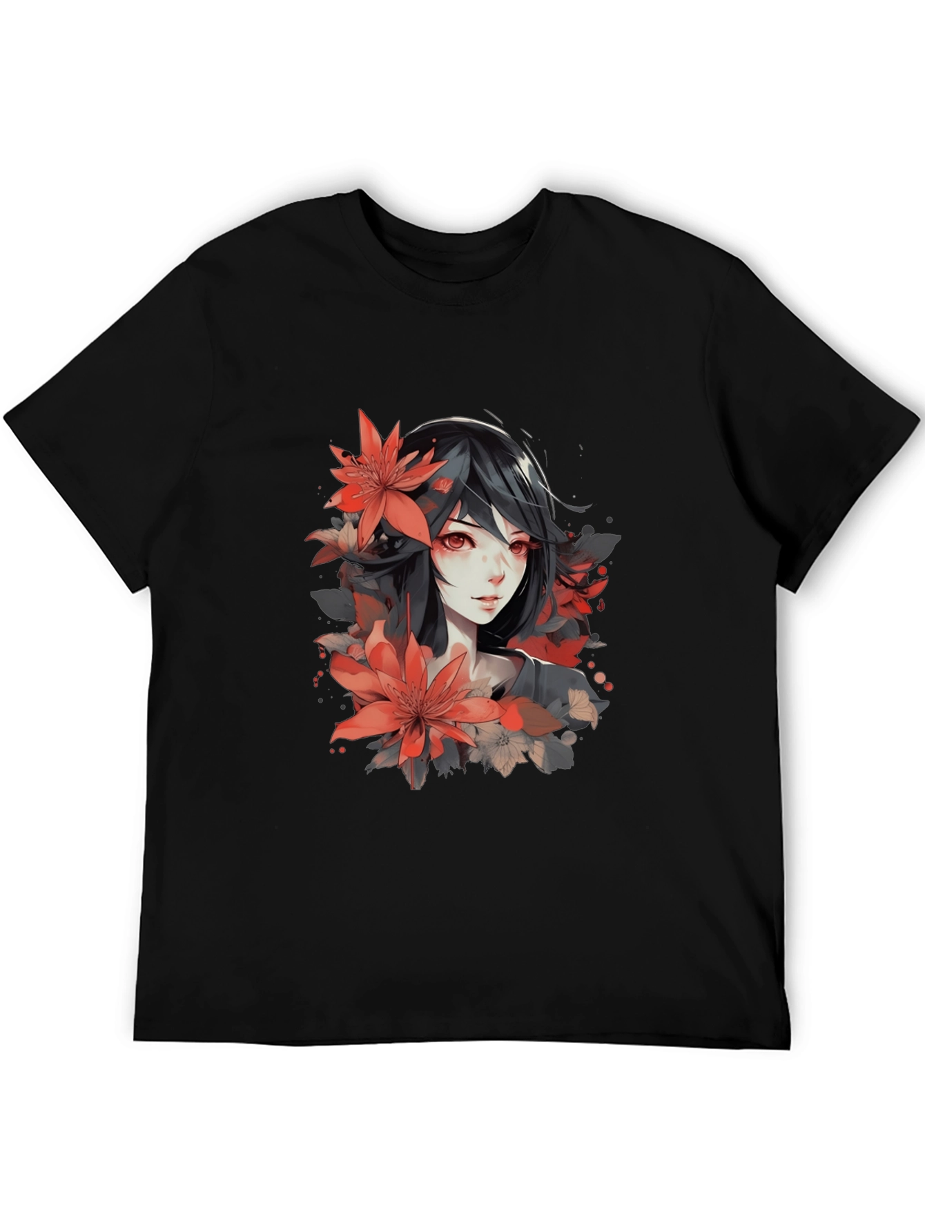 Anime Girl Floral T-Shirt - Stylish Graphic Tee