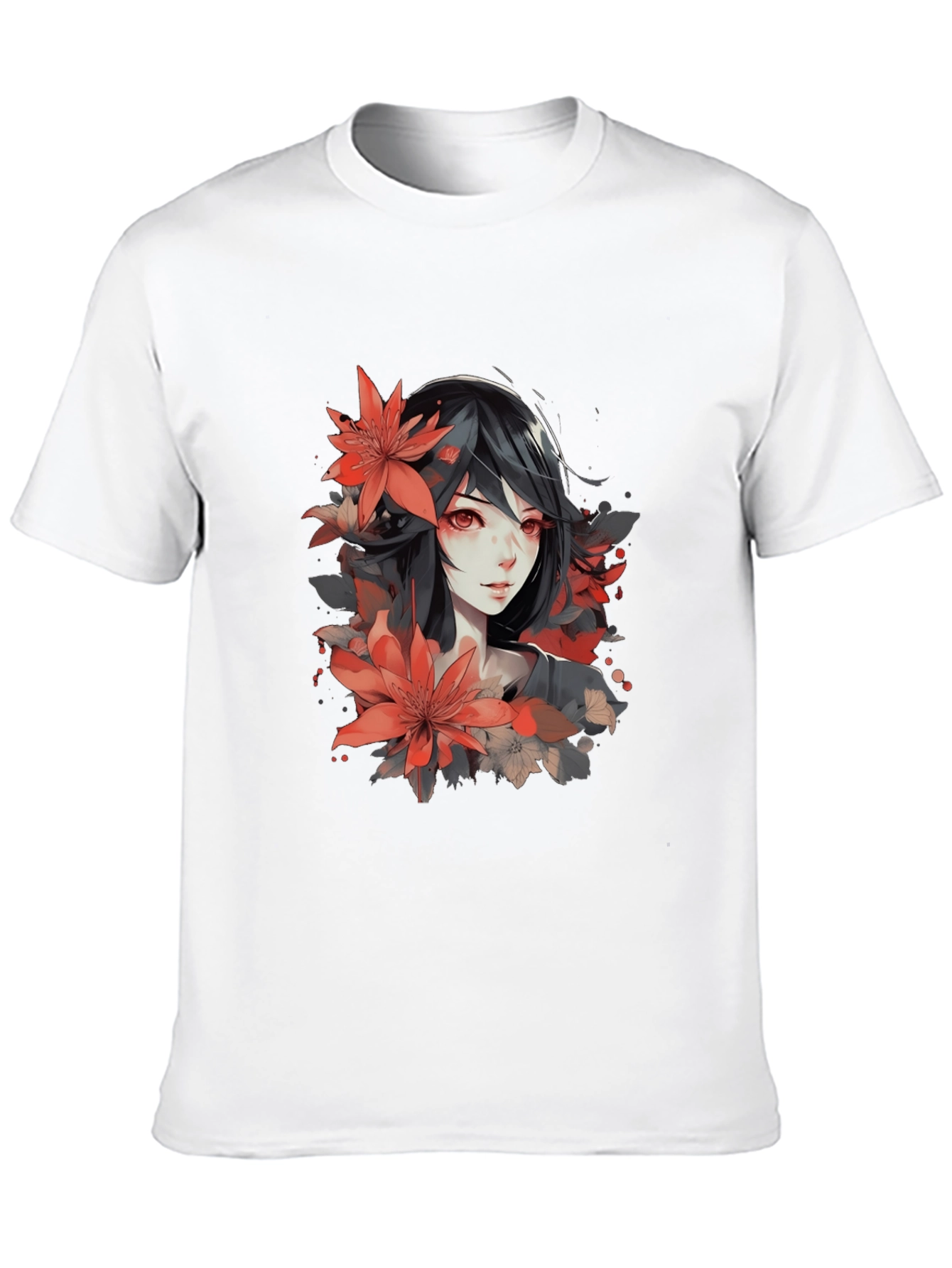 Anime Girl Floral T-Shirt - Stylish Graphic Tee