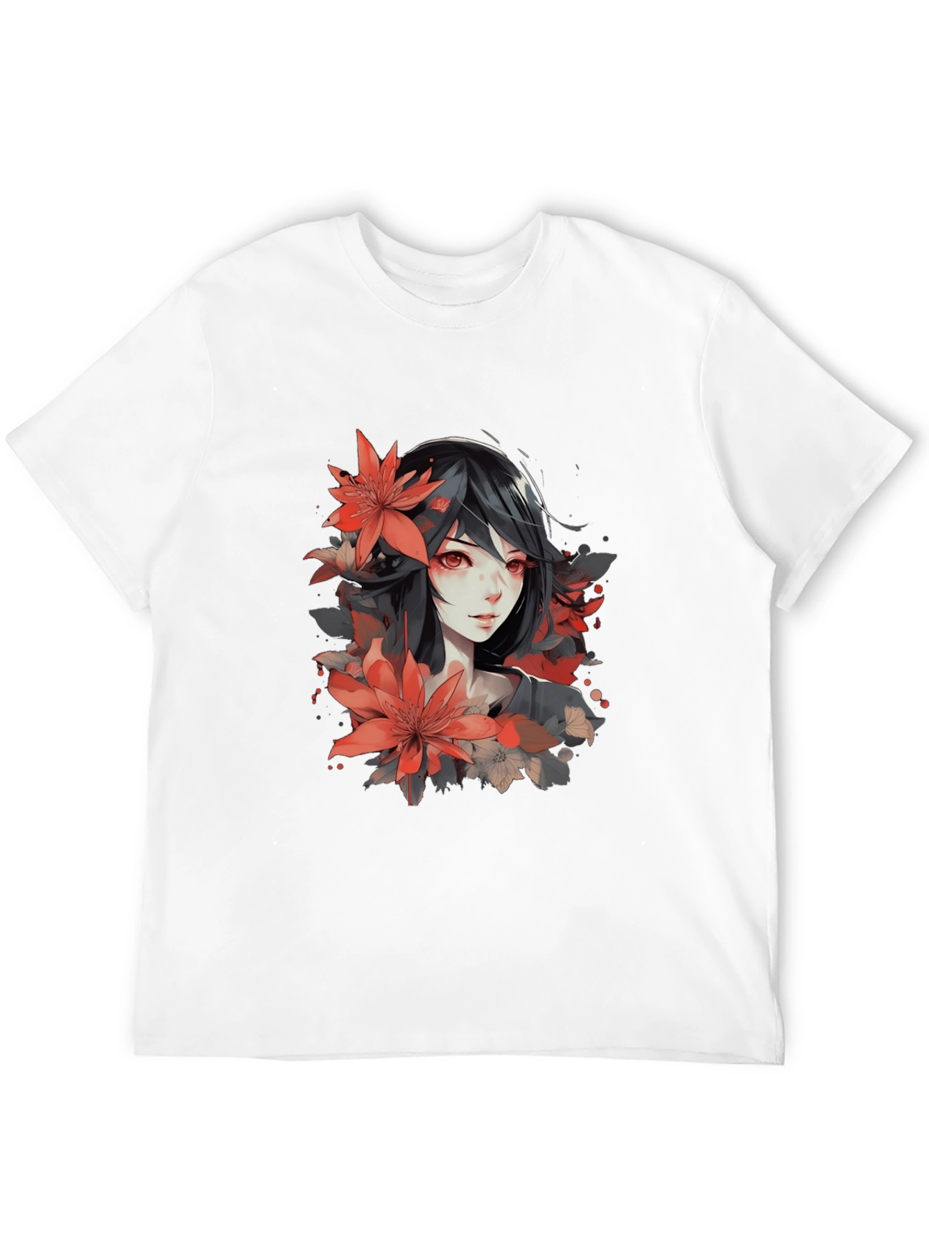 Anime Girl Floral T-Shirt - Stylish Graphic Tee
