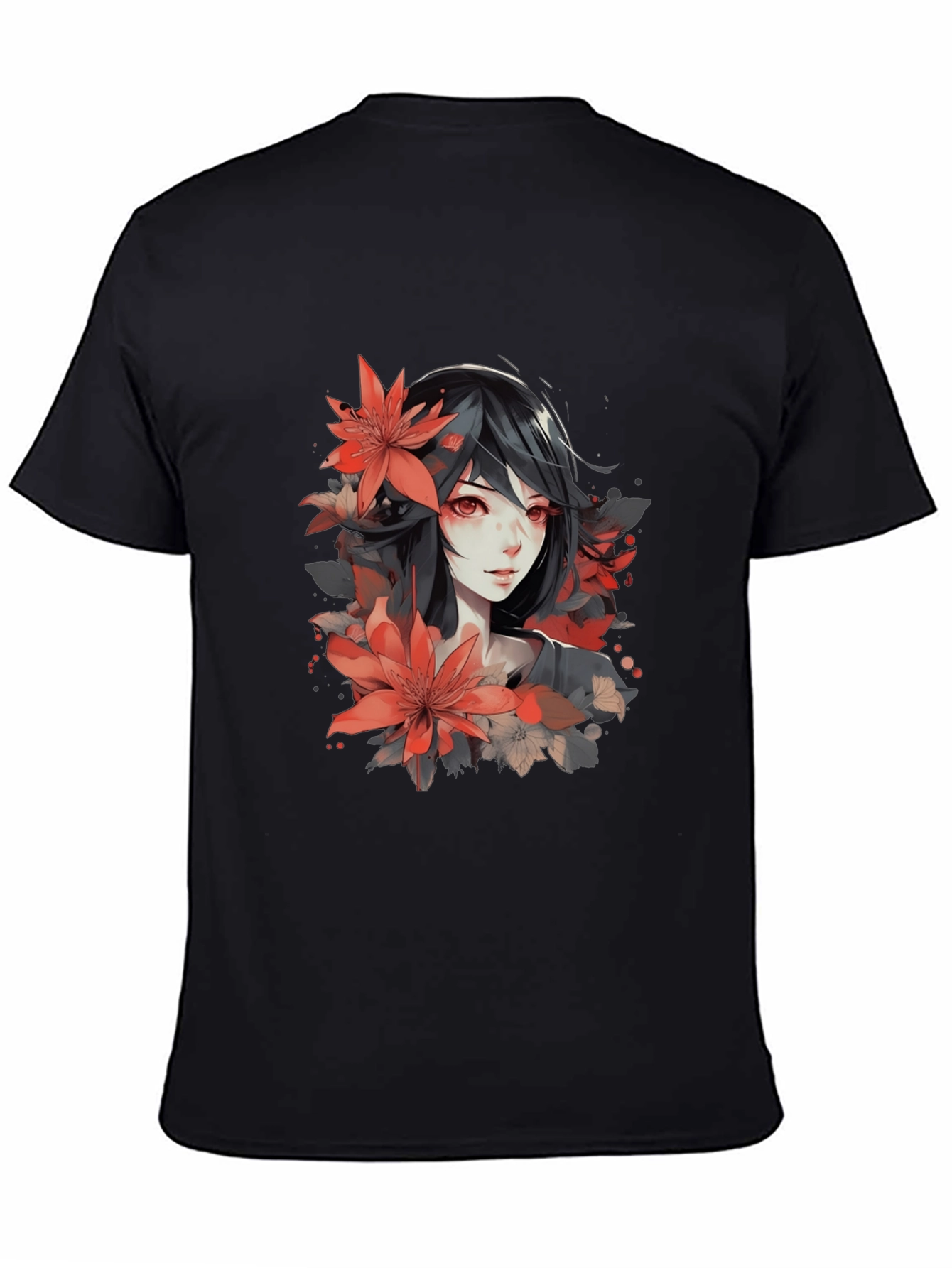 Anime Girl Floral T-Shirt - Stylish Graphic Tee