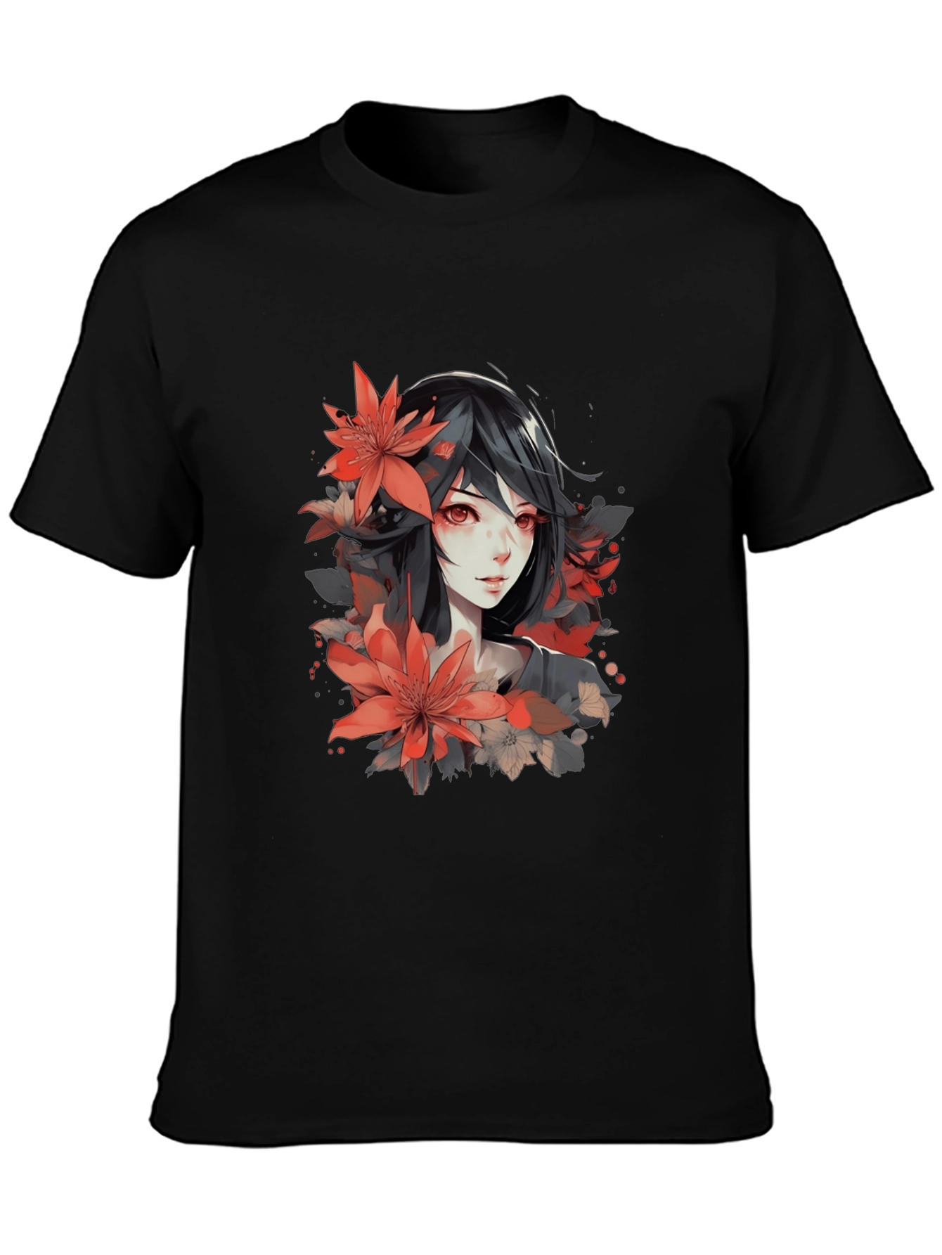Anime Girl Floral T-Shirt - Stylish Graphic Tee