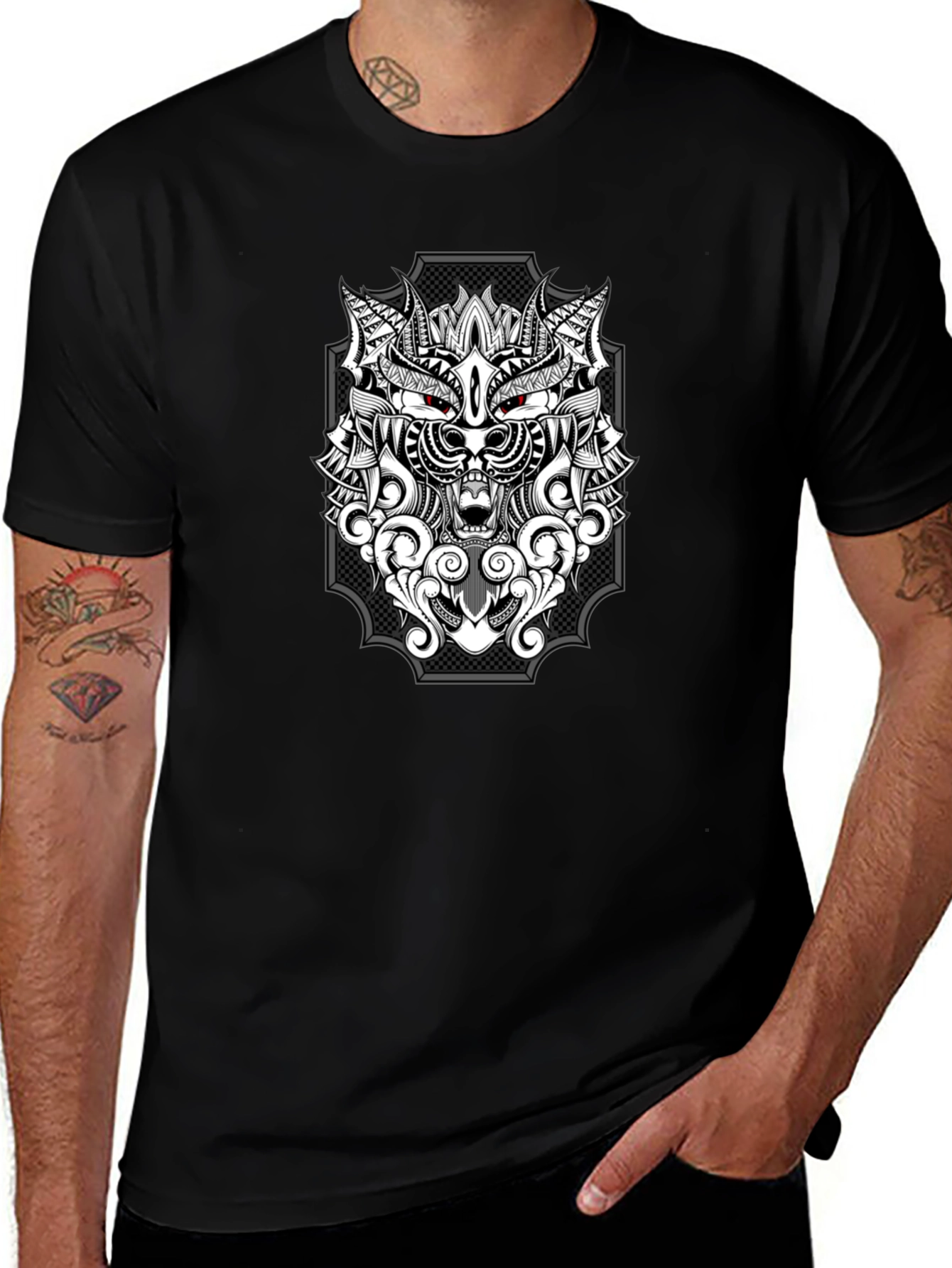 Wolf Graphic Print T-Shirt - Black