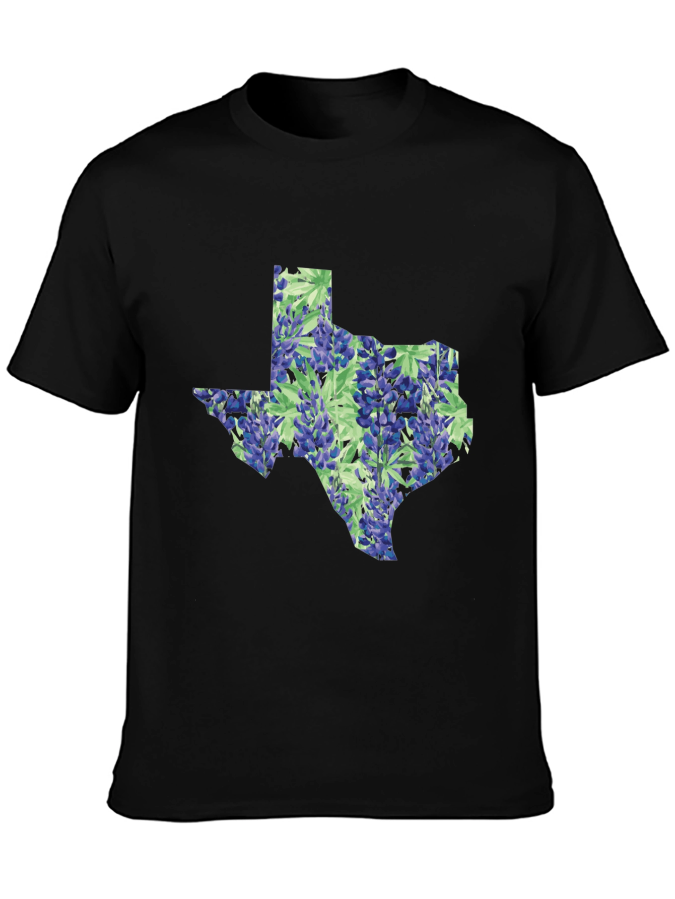 Texas Bluebonnet State Map Black T-Shirt
