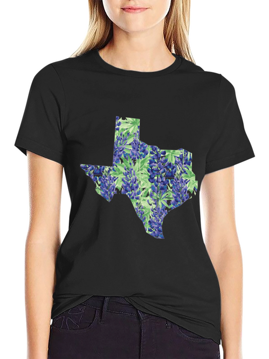 Texas Bluebonnet State Map Black T-Shirt