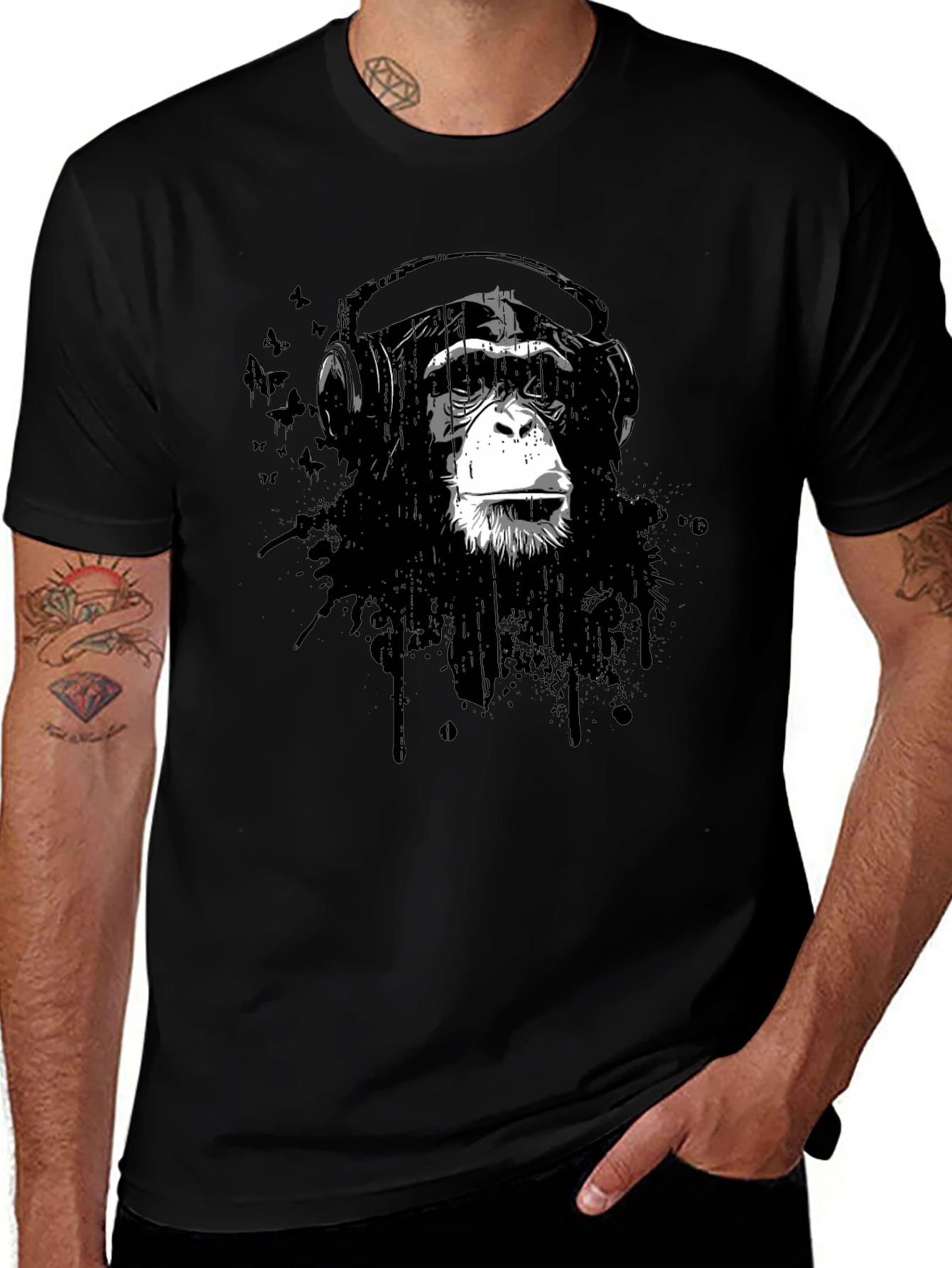 Cool Monkey Headphone Graphic T-Shirt
