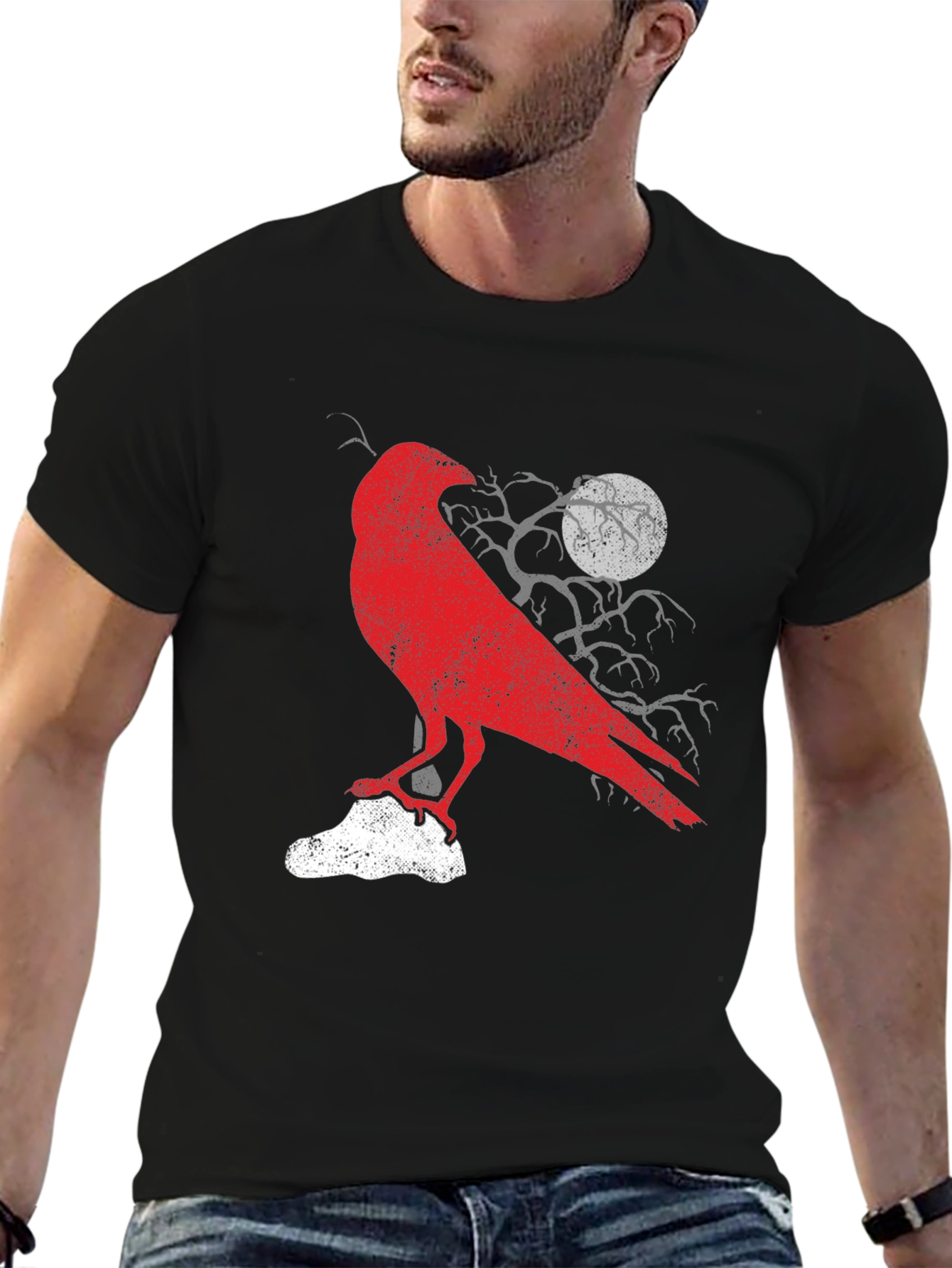 Raven Graphic Tee - Mens Black Cotton T-Shirt