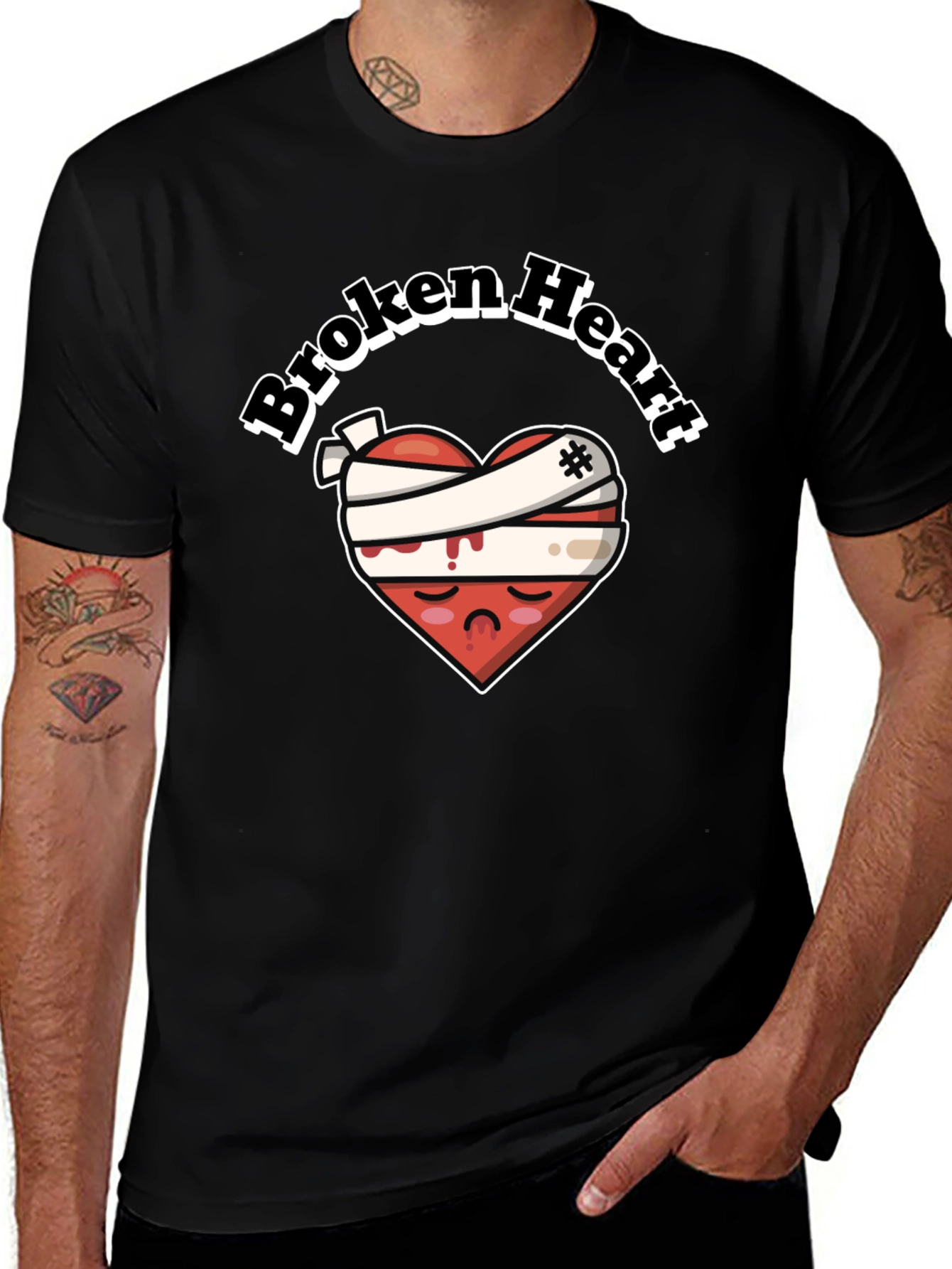 Broken Heart Graphic Tee - Bandaged Sad Heart T-Shirt