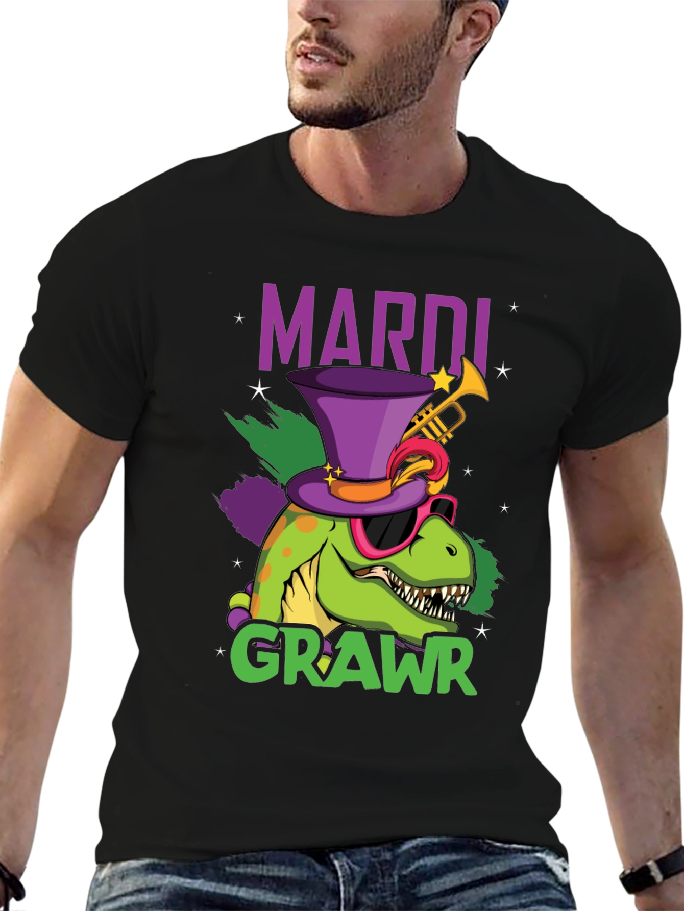 Mardi Gras Dinosaur T-Shirt - Mardi Crawr!