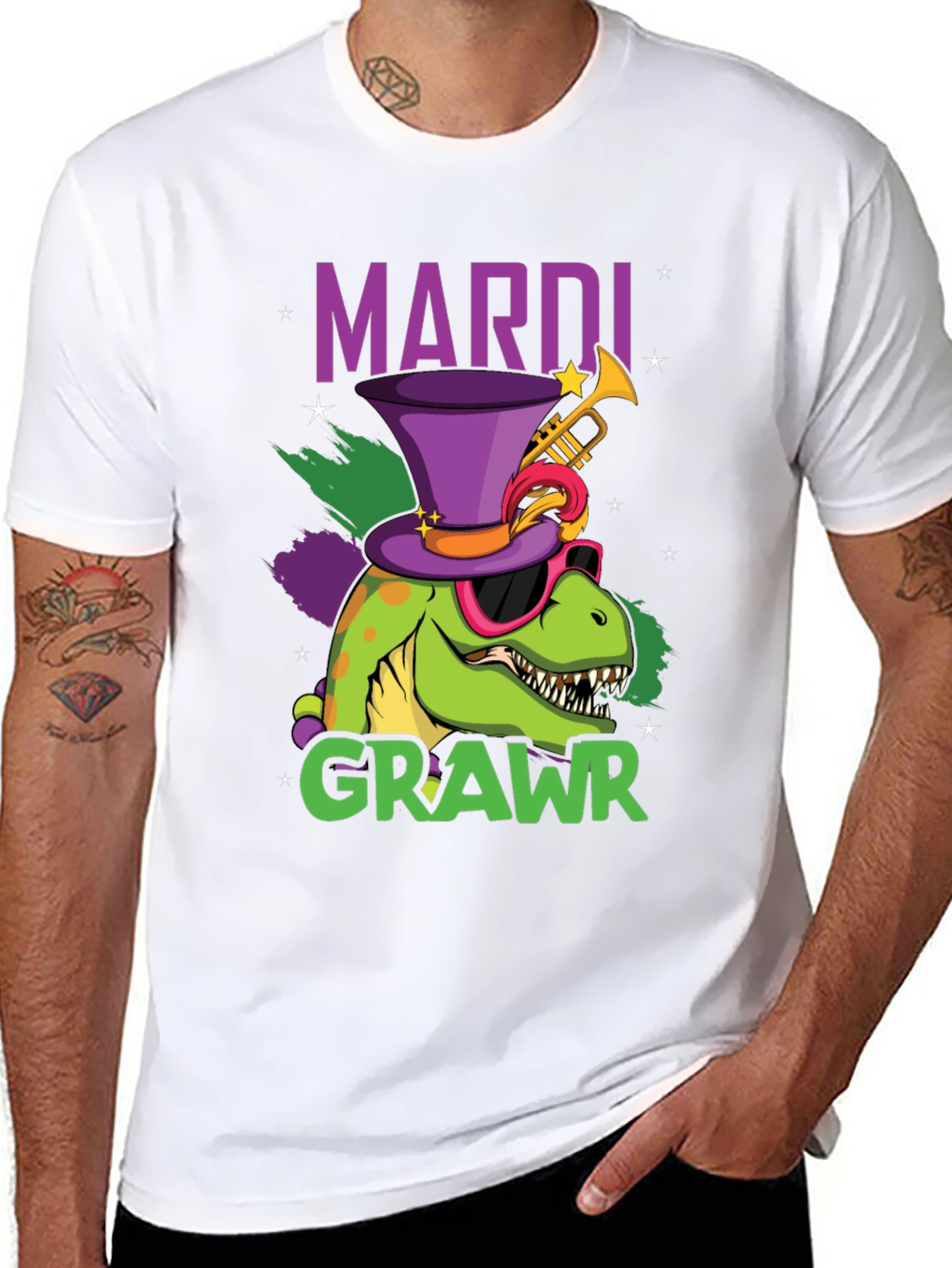 Mardi Gras Dinosaur T-Shirt - Mardi Crawr!
