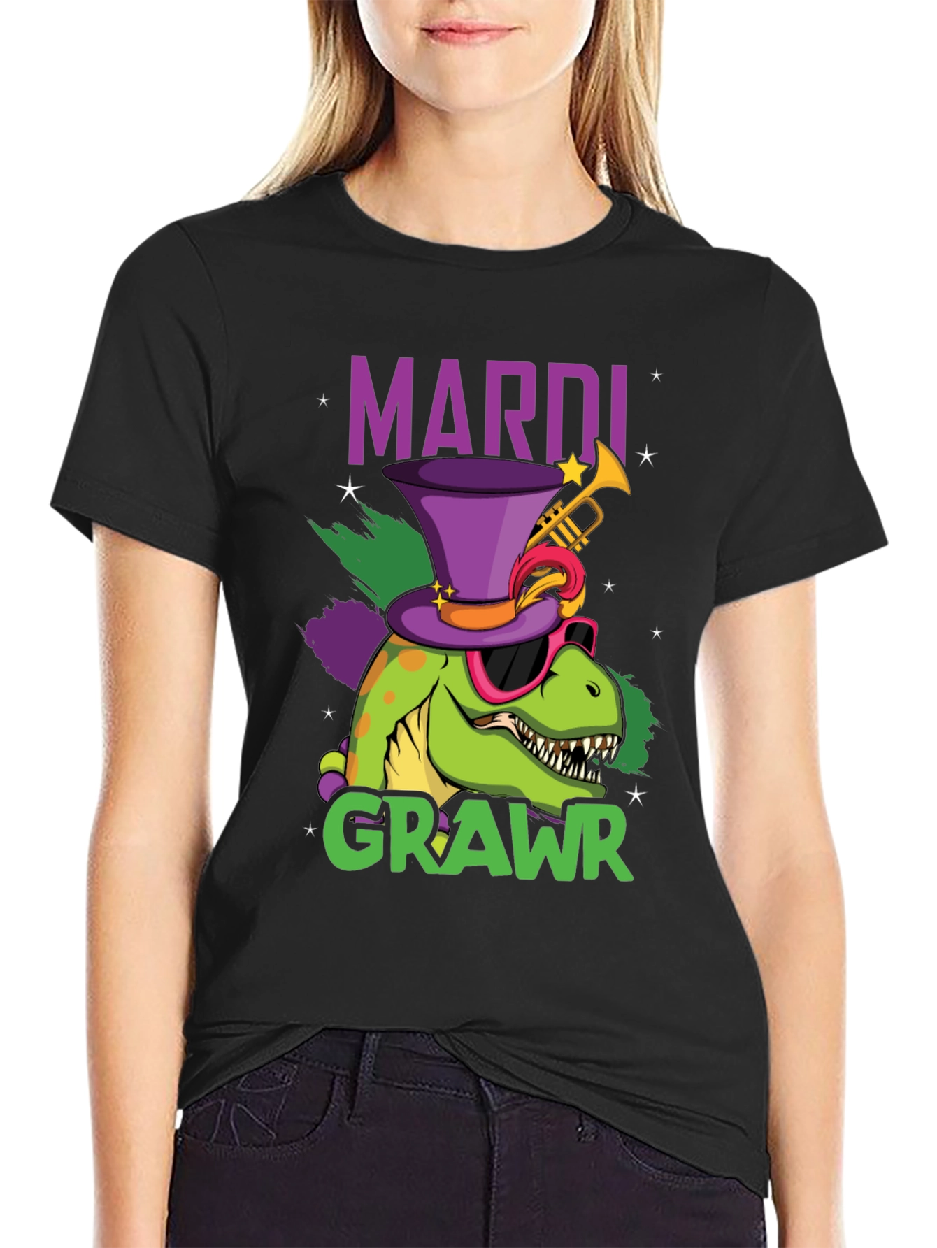 Mardi Gras Dinosaur T-Shirt - Mardi Crawr!
