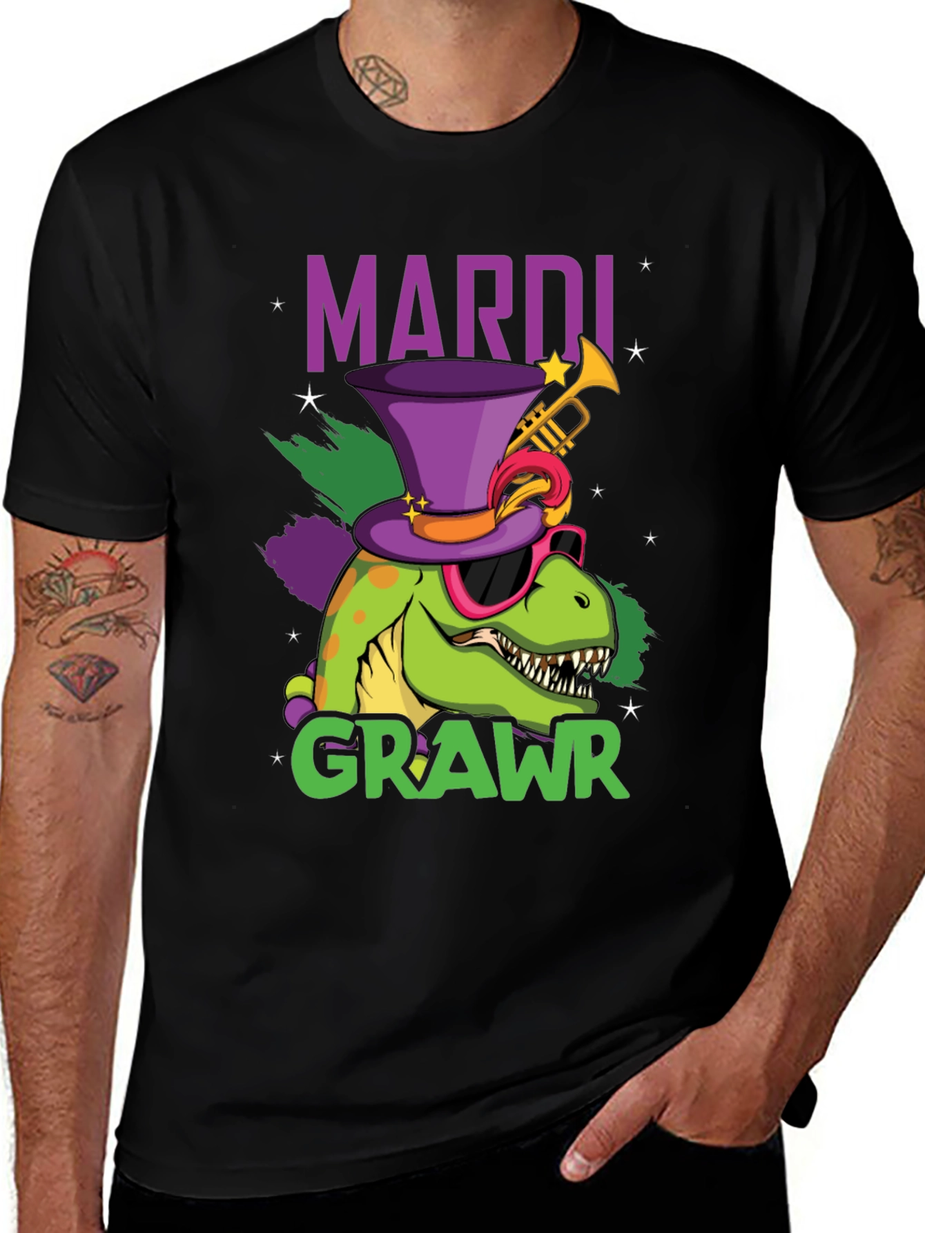 Mardi Gras Dinosaur T-Shirt - Mardi Crawr!