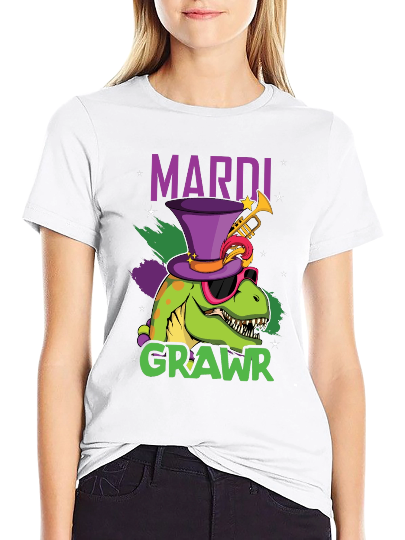 Mardi Gras Dinosaur T-Shirt - Mardi Crawr!
