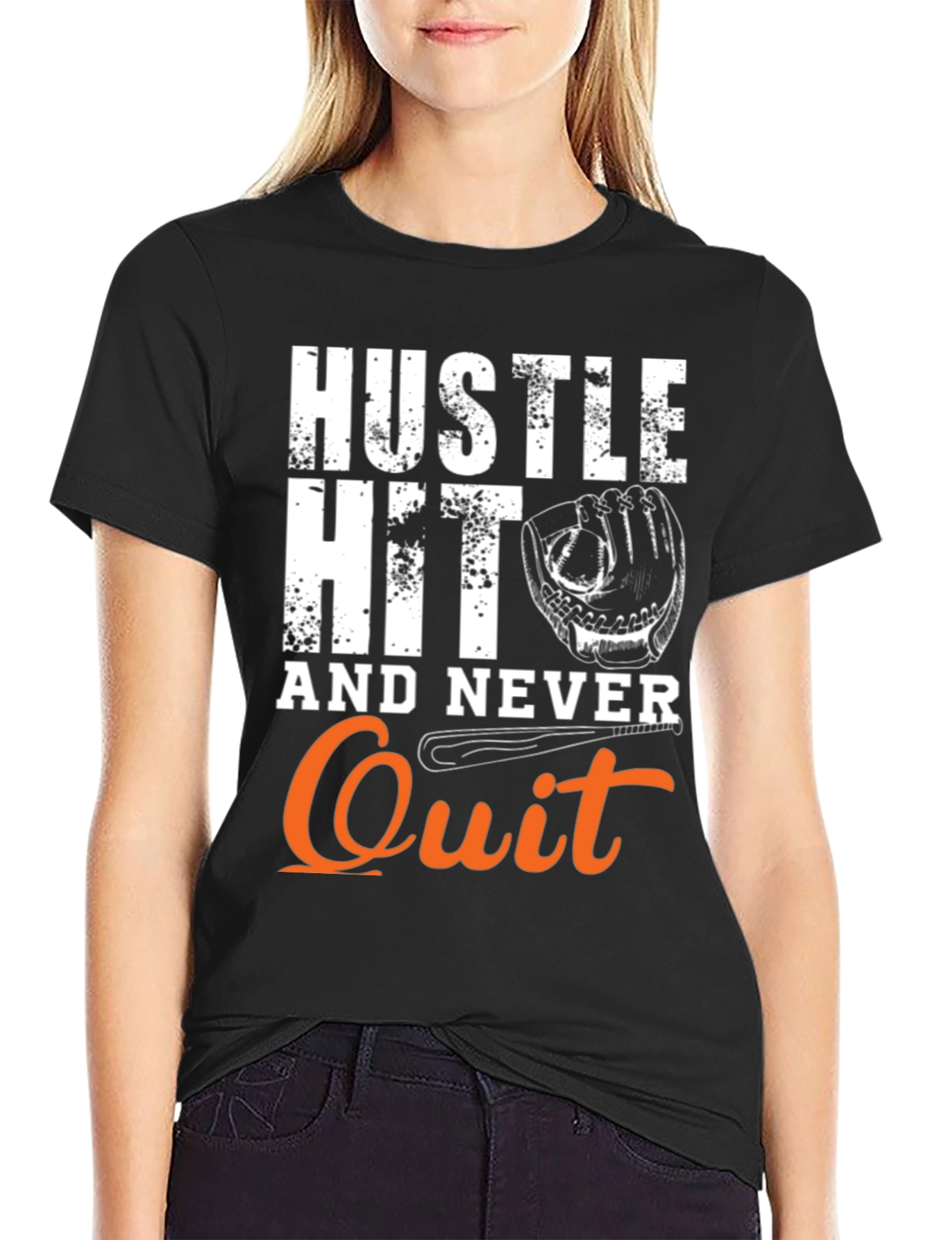 Hustle Hit Never Quit Baseball T-Shirt