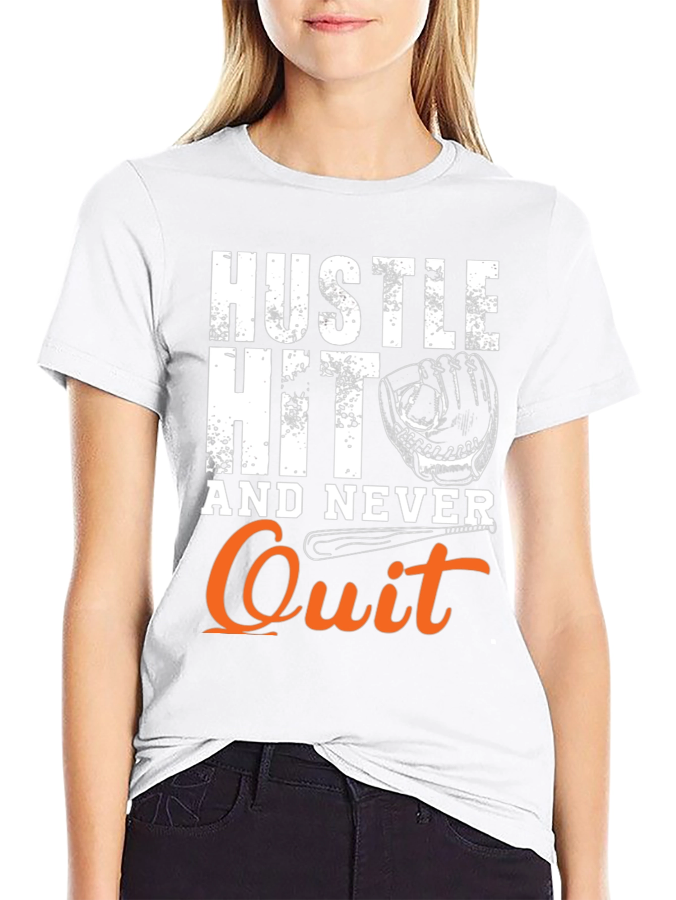 Hustle Hit Never Quit Baseball T-Shirt