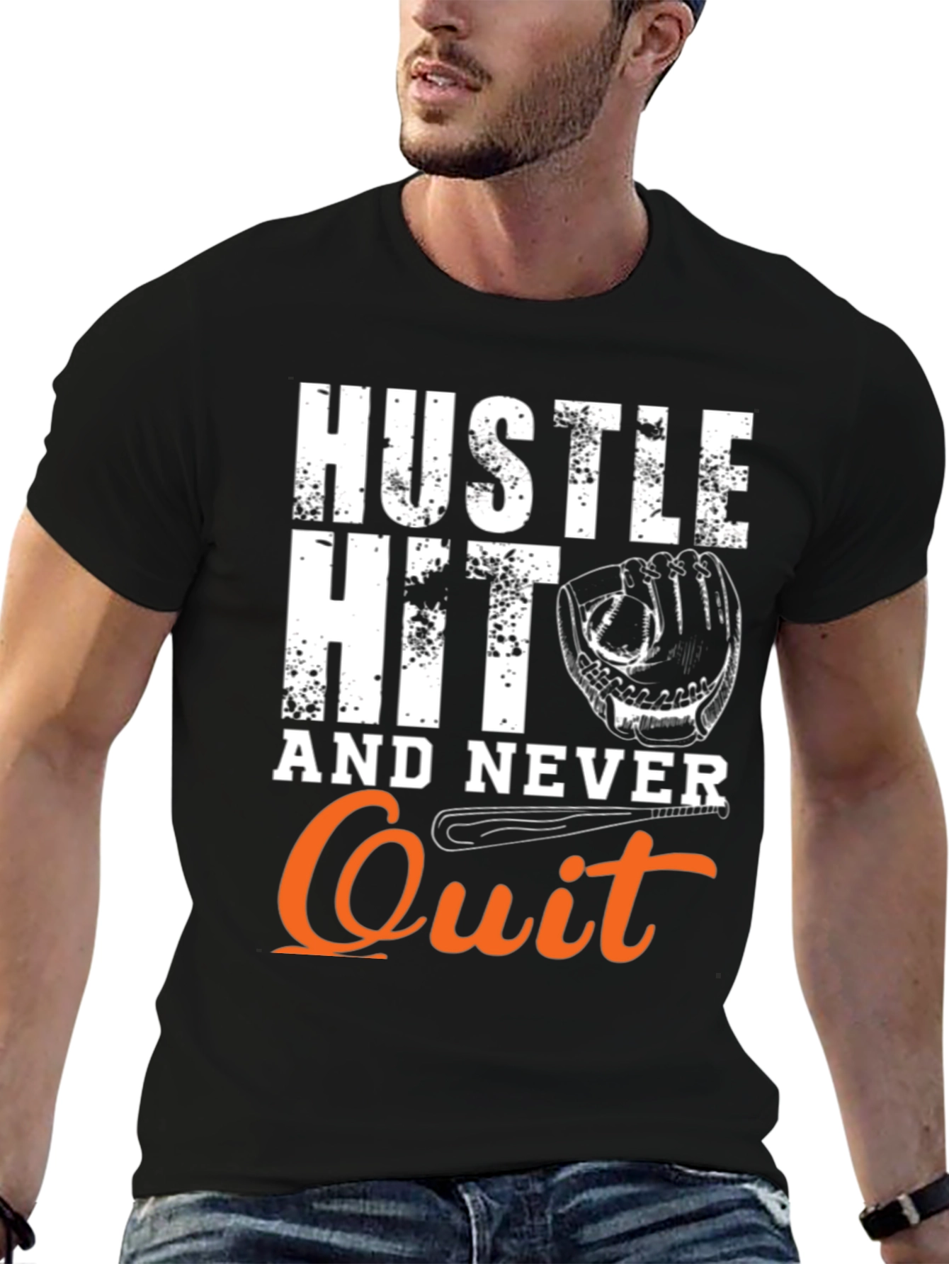 Hustle Hit Never Quit Baseball T-Shirt