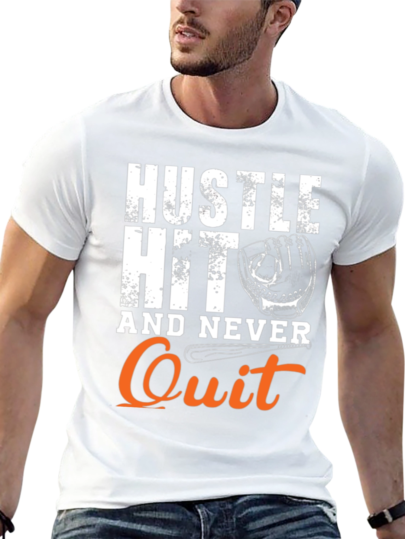 Hustle Hit Never Quit Baseball T-Shirt