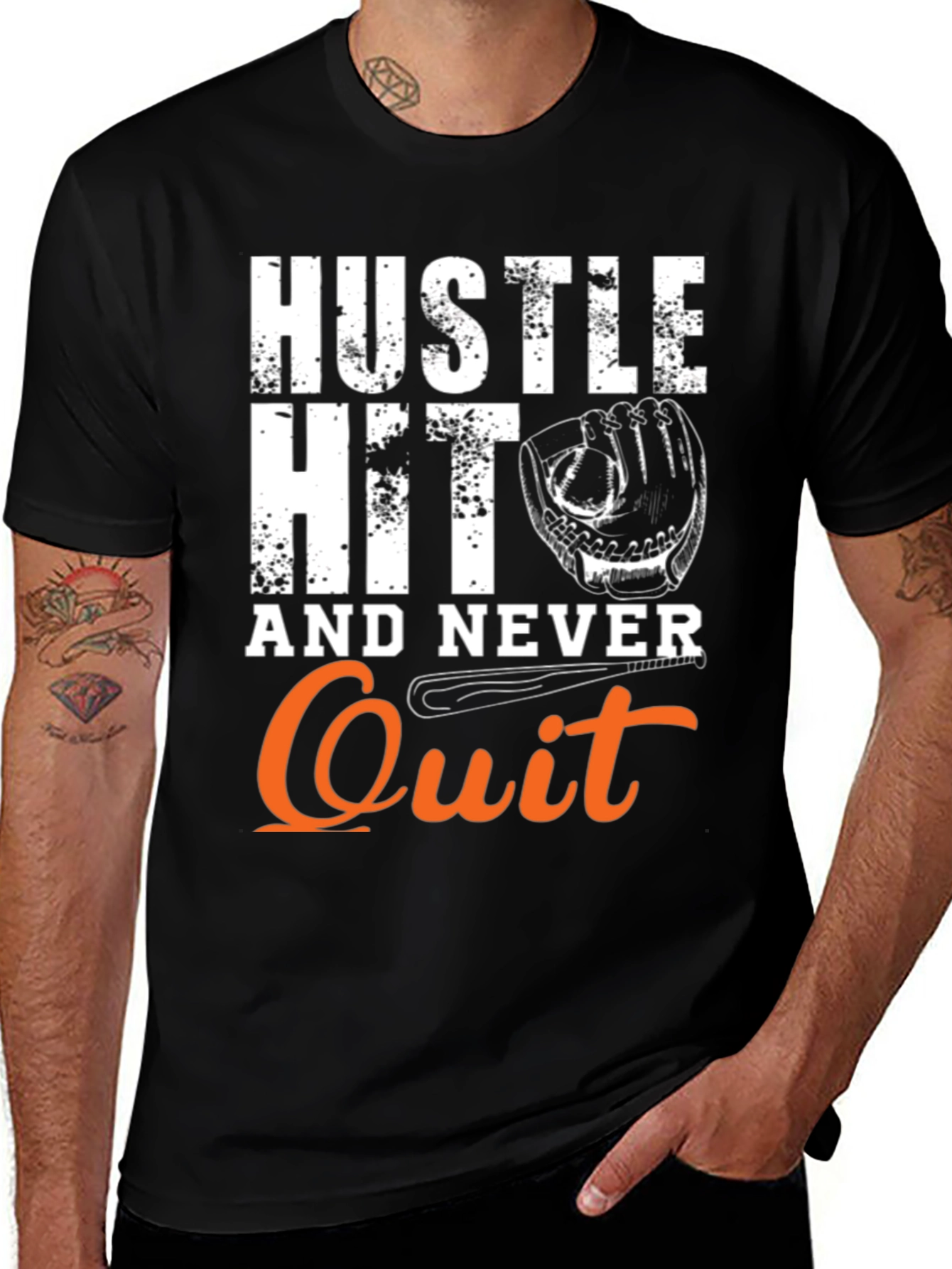Hustle Hit Never Quit Baseball T-Shirt