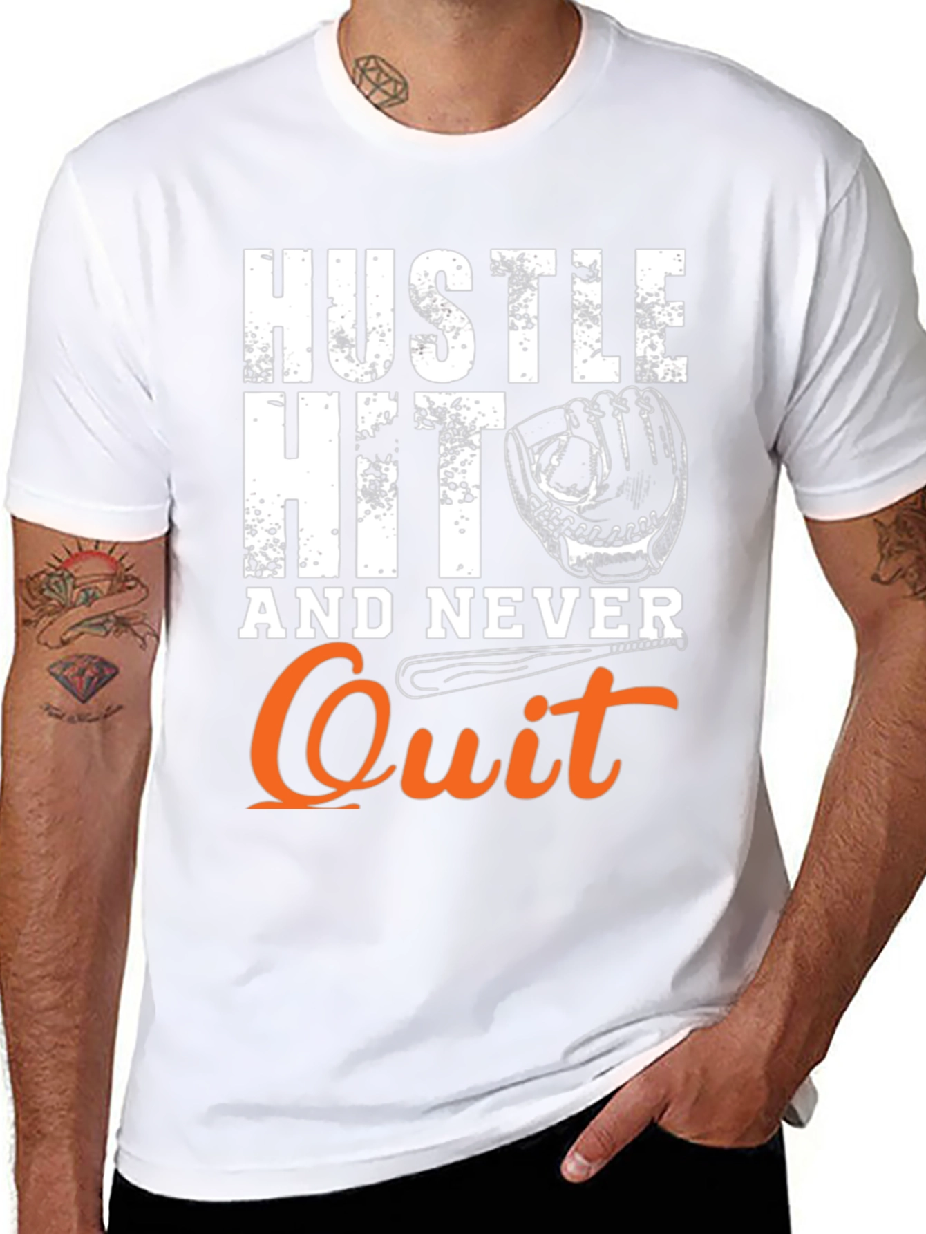 Hustle Hit Never Quit Baseball T-Shirt